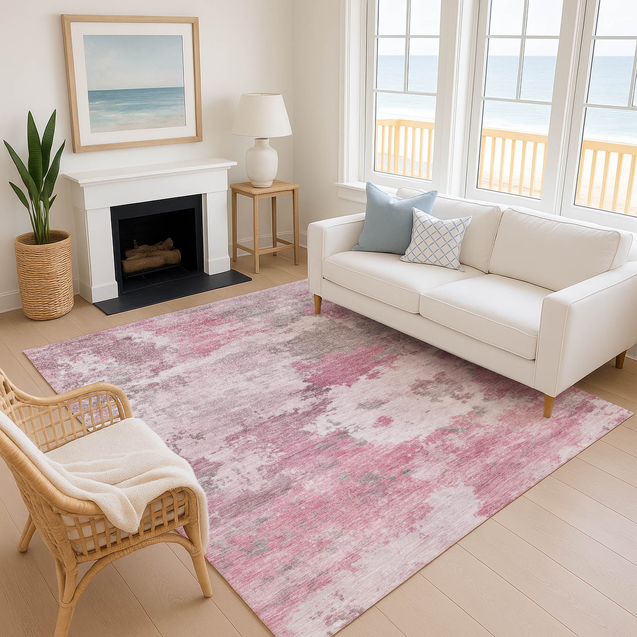Chiang Mai Machine Washable Transitional Pink Rug 2'6" x 3'10" #shape_Rectangle