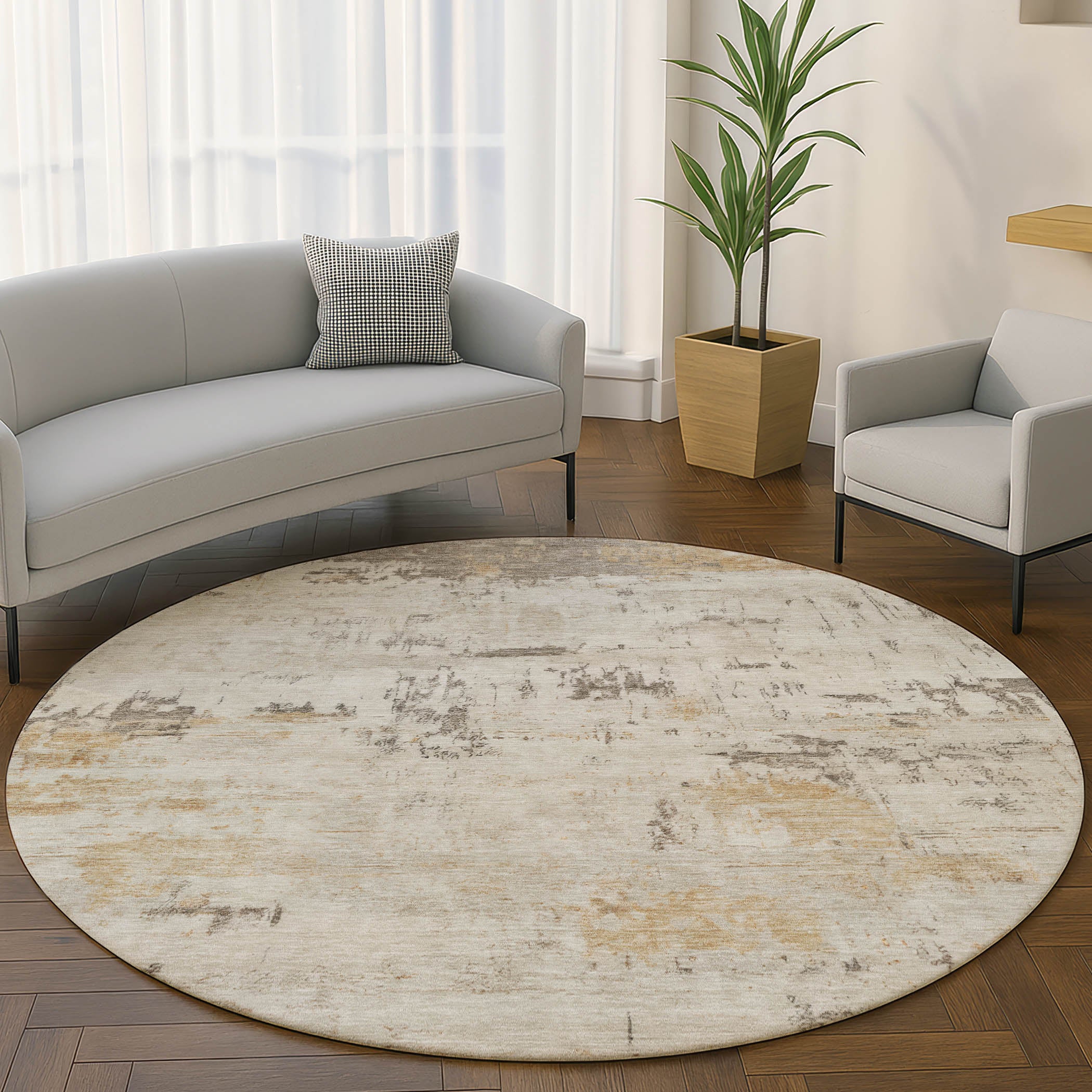 Marrakech Machine Washable Transitional Putty Ivory Rug 8' x 8' #shape_Round