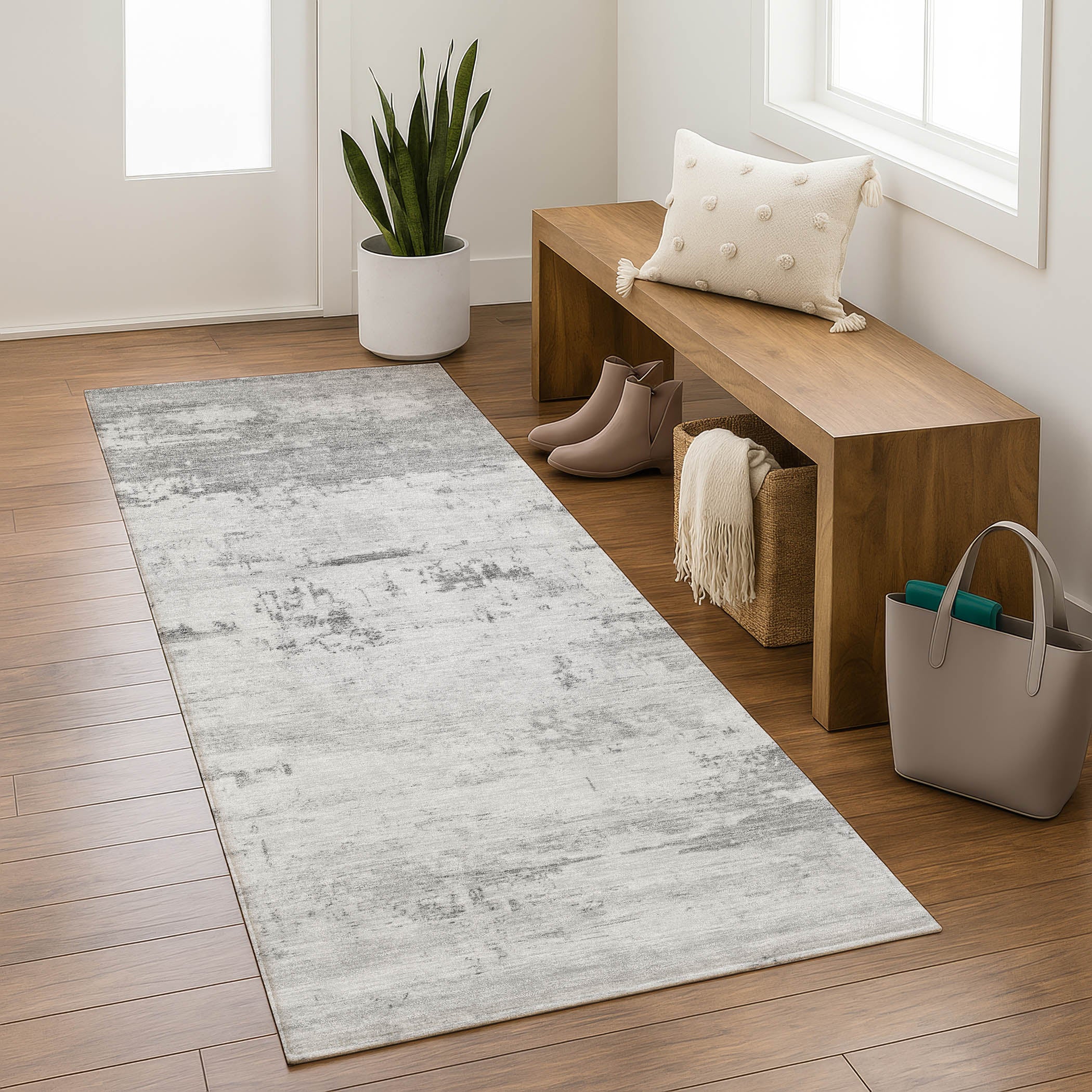 Marrakech Machine Washable Transitional Silver Gray Rug 2'3" x 7'6" #shape_Runner