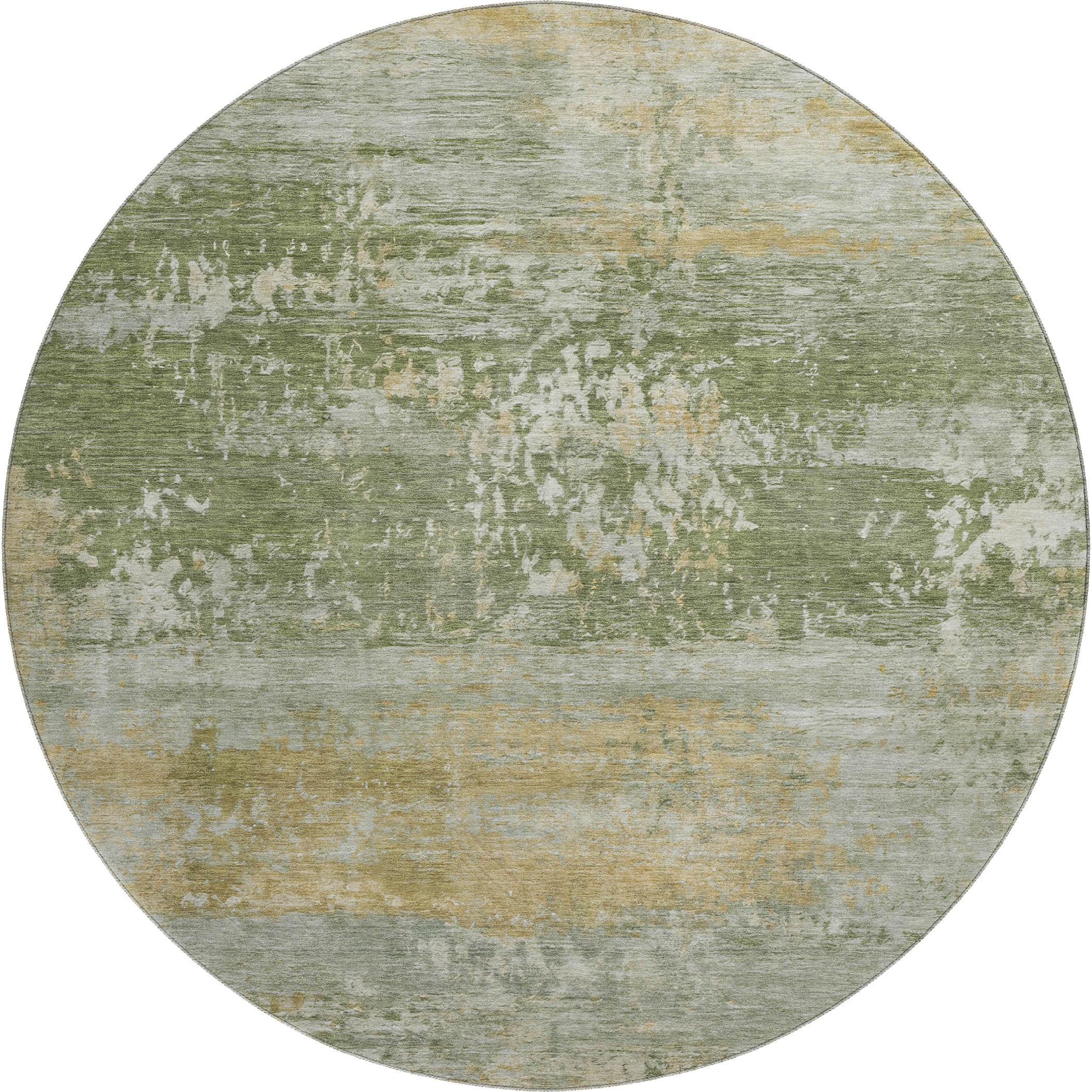 Florence Machine Washable Transitional Aloe Green Rug 8' x 8' #shape_Round