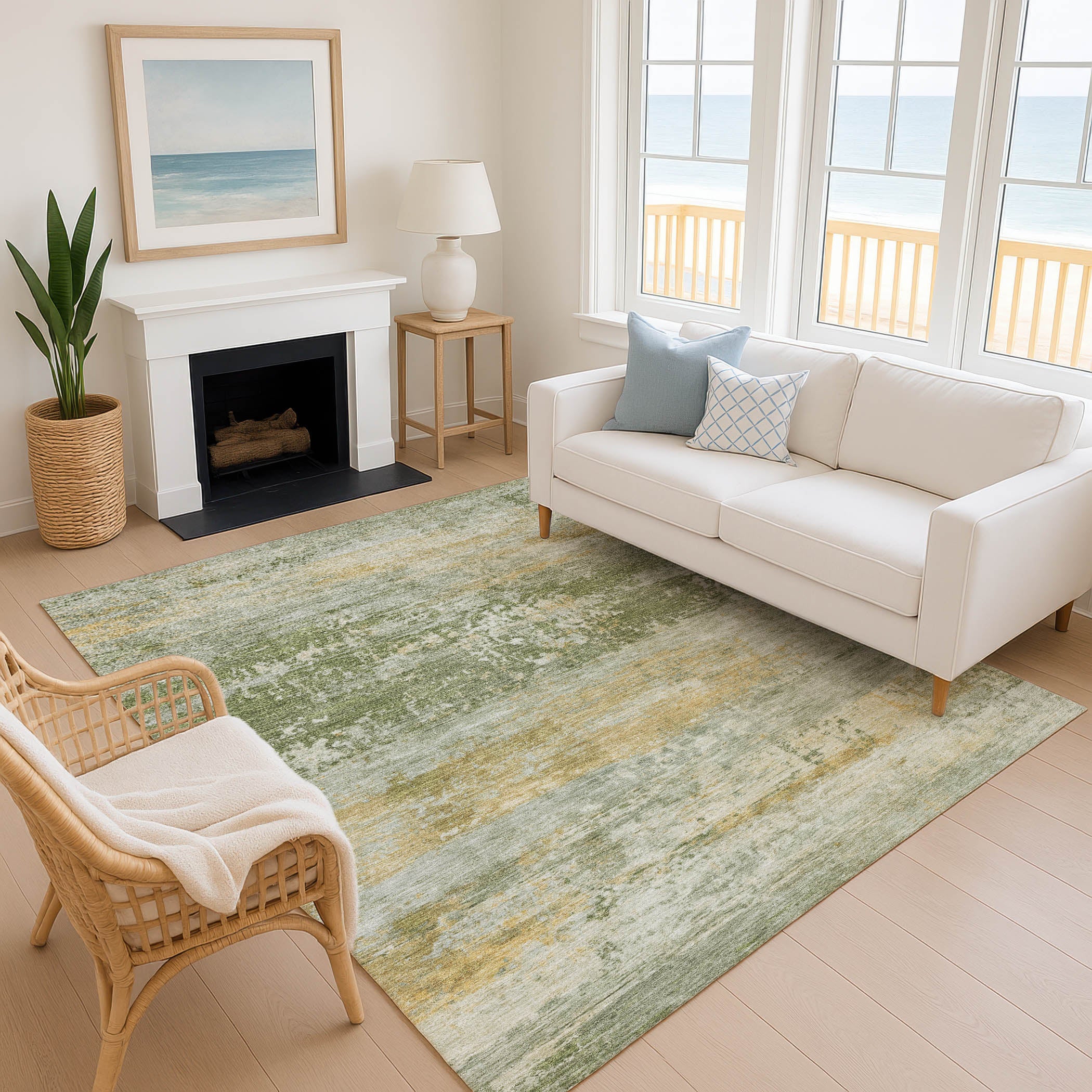 Florence Machine Washable Transitional Aloe Green Rug 2'6" x 3'10" #shape_Rectangle