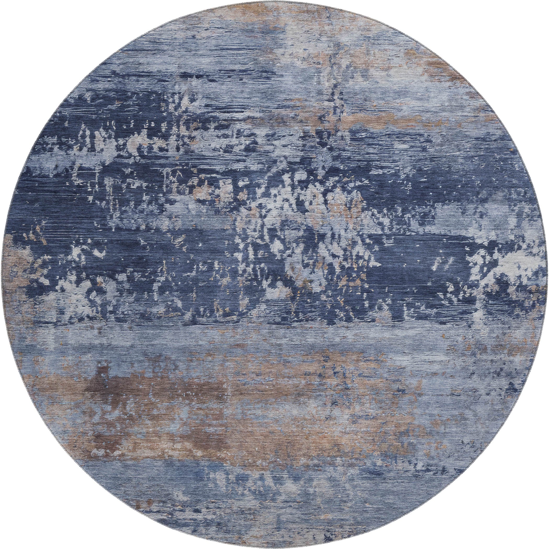 Florence Machine Washable Transitional Blue Rug 8' x 8' #shape_Round