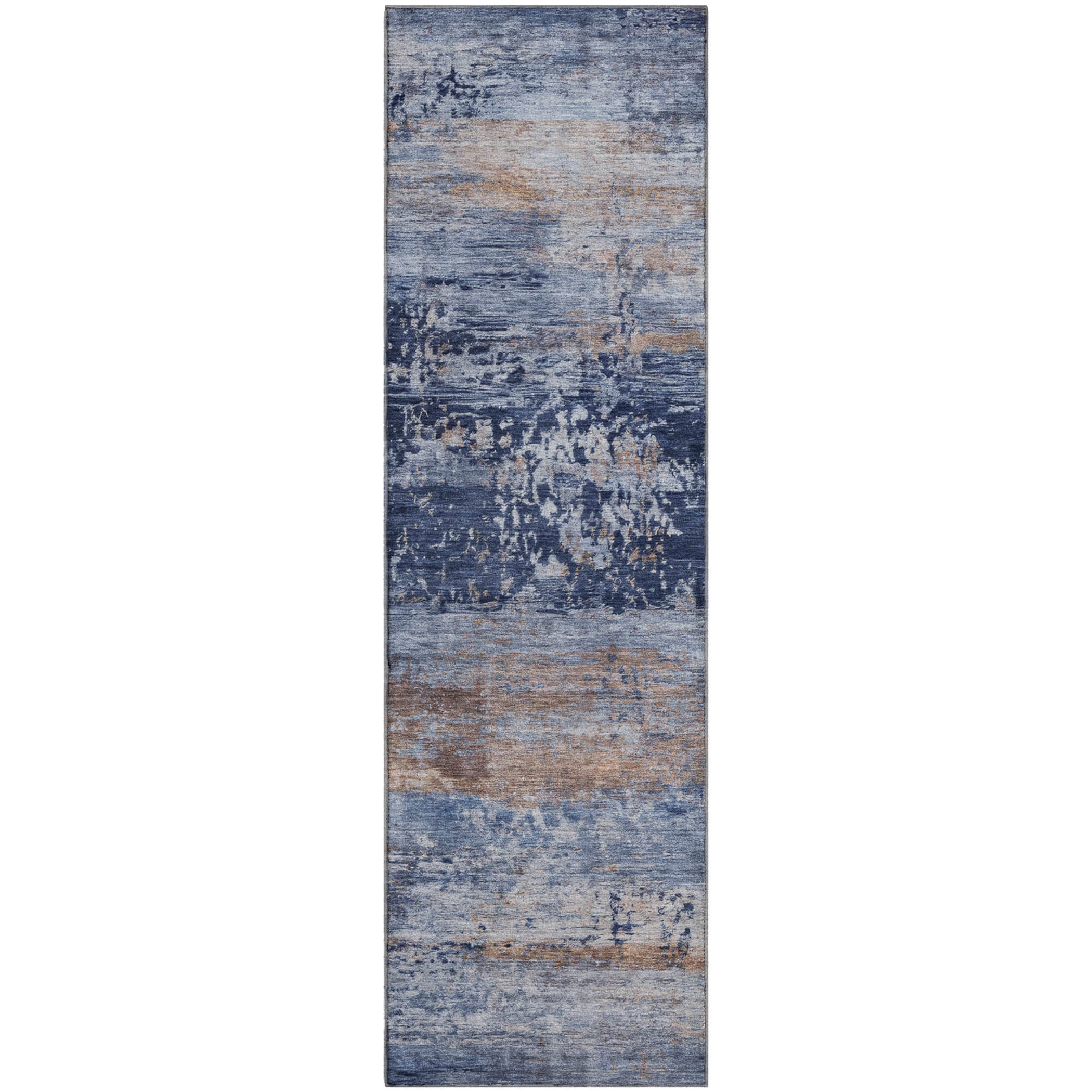 Florence Machine Washable Transitional Blue Rug 2'3" x 7'6" #shape_Runner