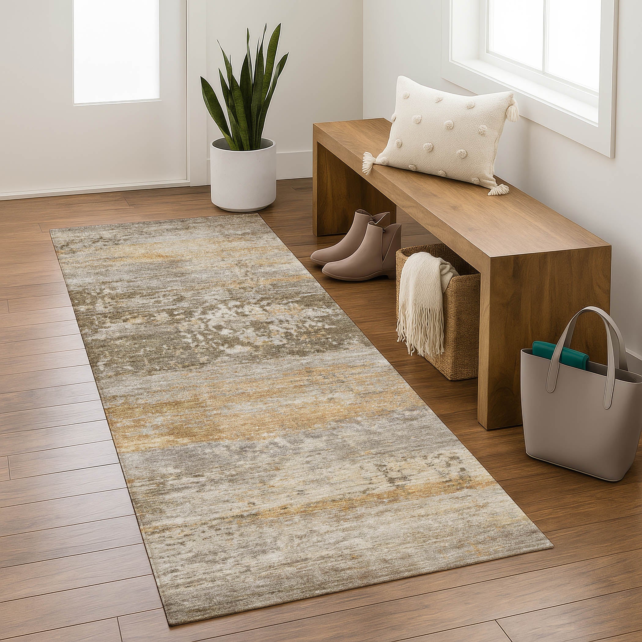 Florence Machine Washable Transitional Brown Rug 2'3" x 7'6" #shape_Runner