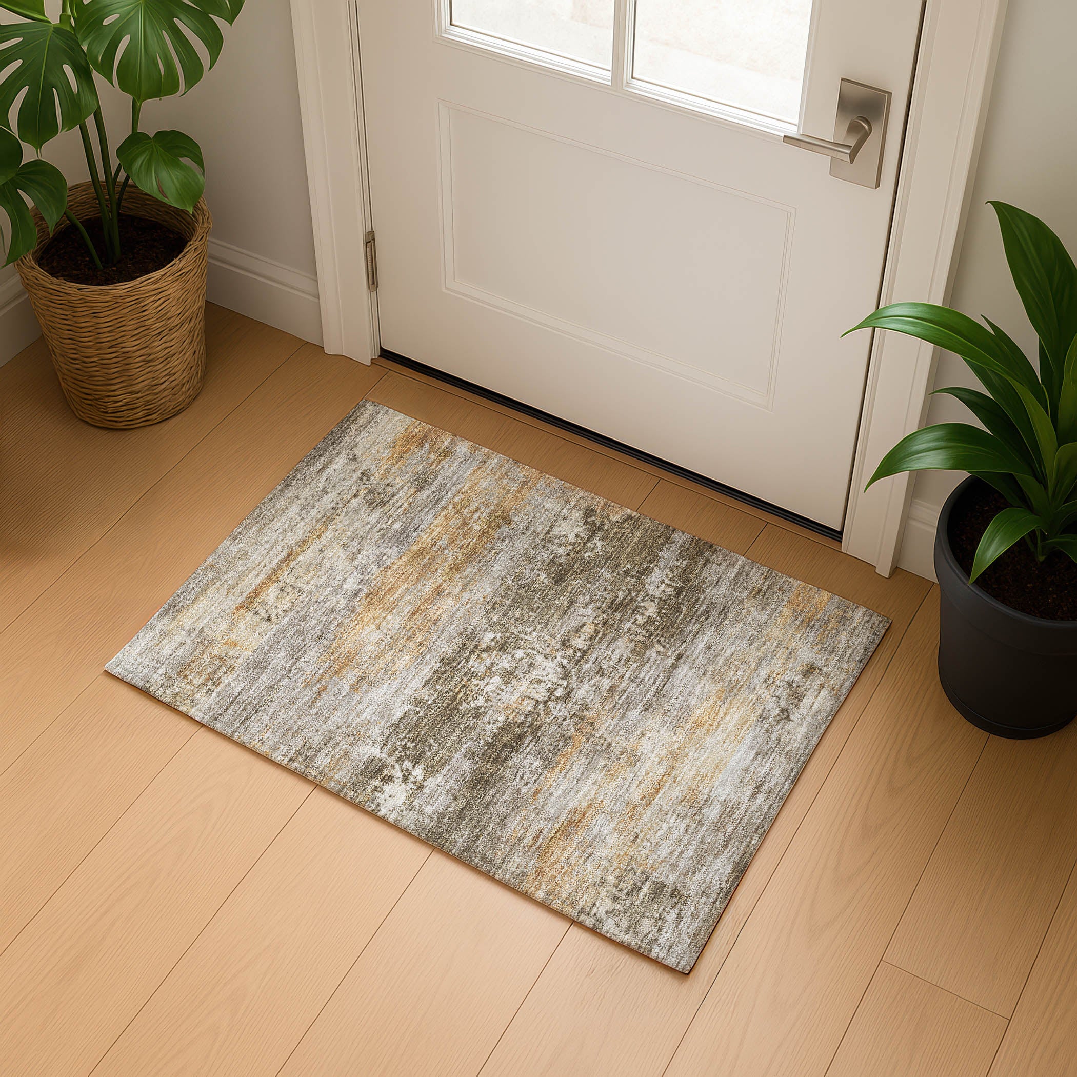 Florence Machine Washable Transitional Brown Rug 1'8" x 2'6" #shape_Rectangle