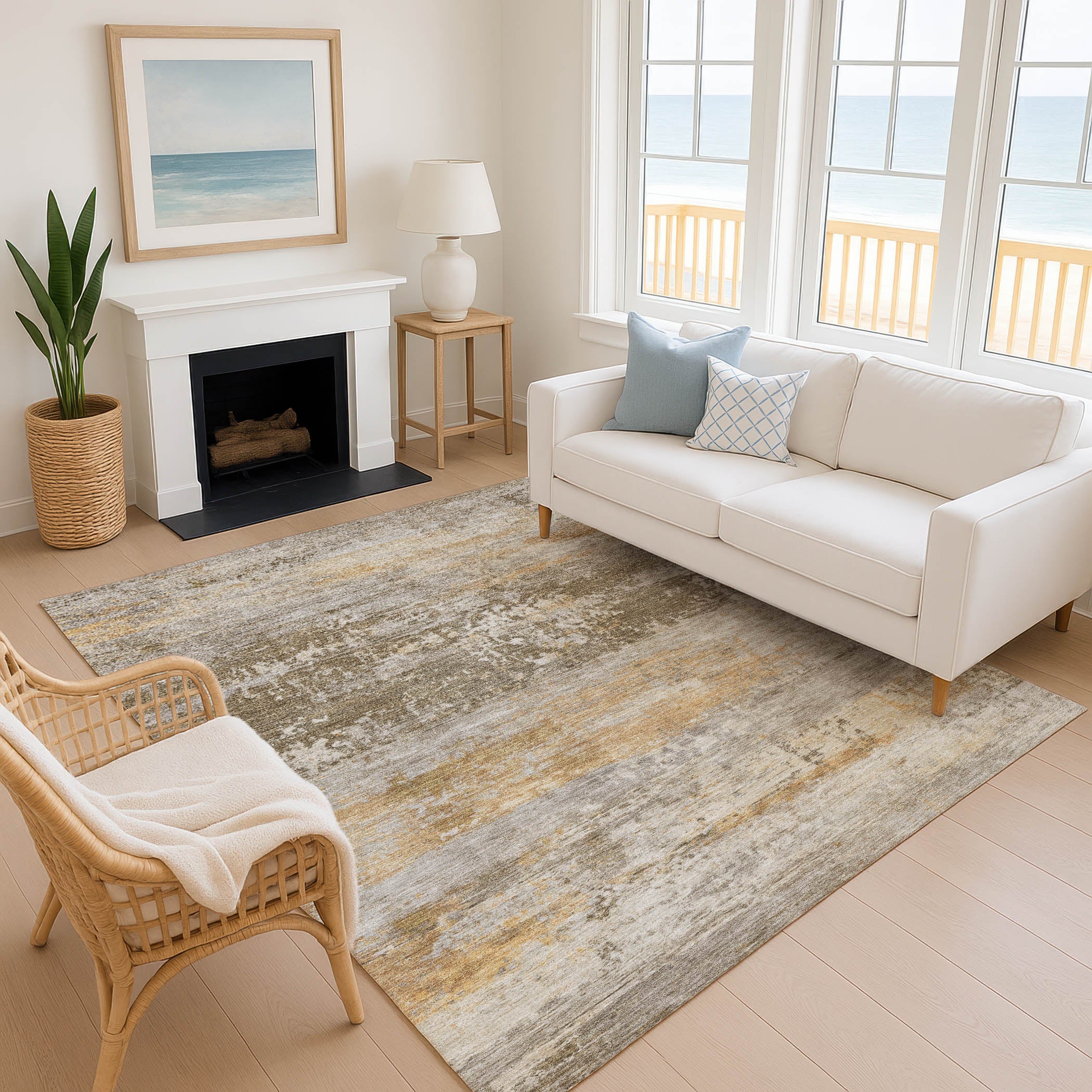 Florence Machine Washable Transitional Brown Rug 2'6" x 3'10" #shape_Rectangle