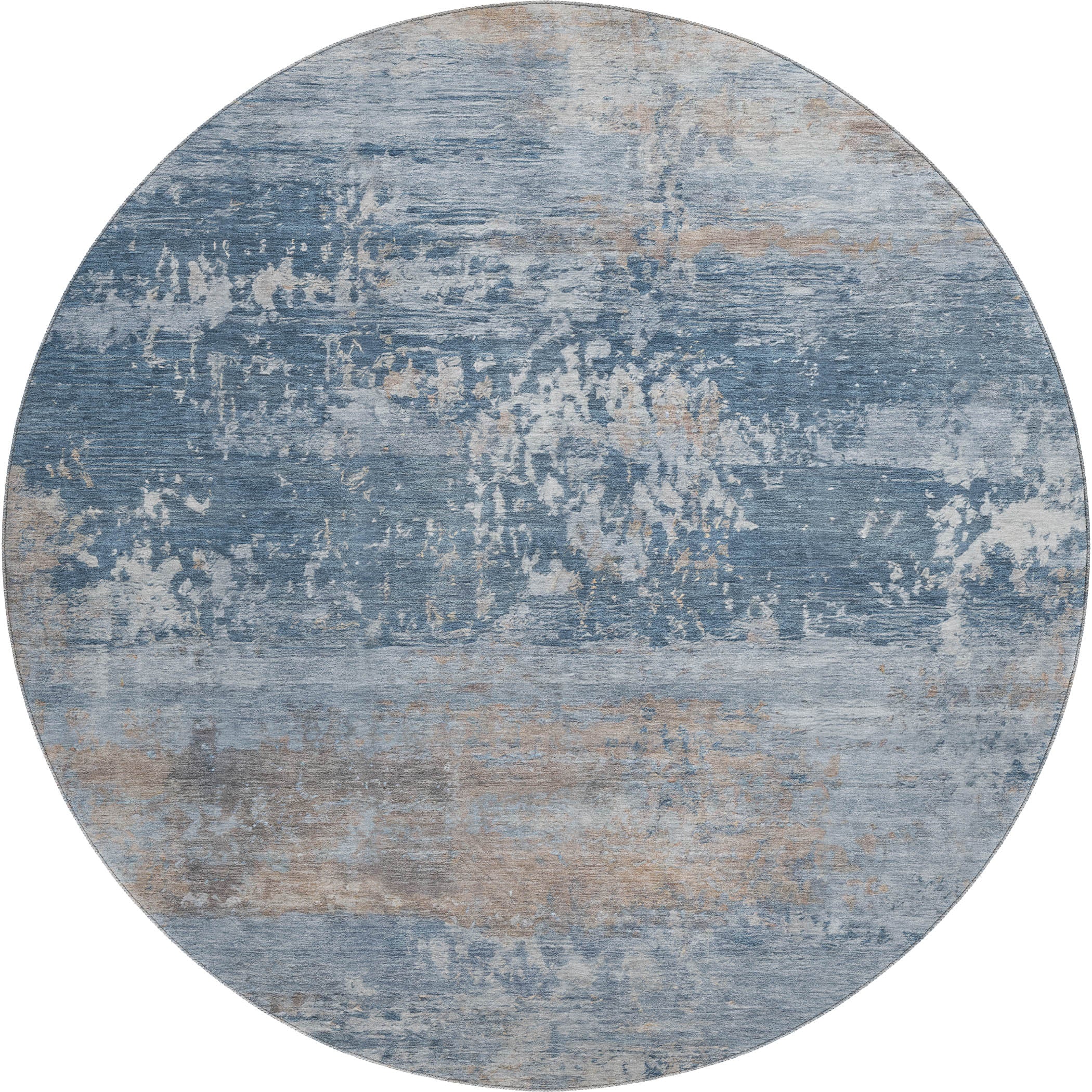 Florence Machine Washable Transitional Denim Blue Rug 8' x 8' #shape_Round