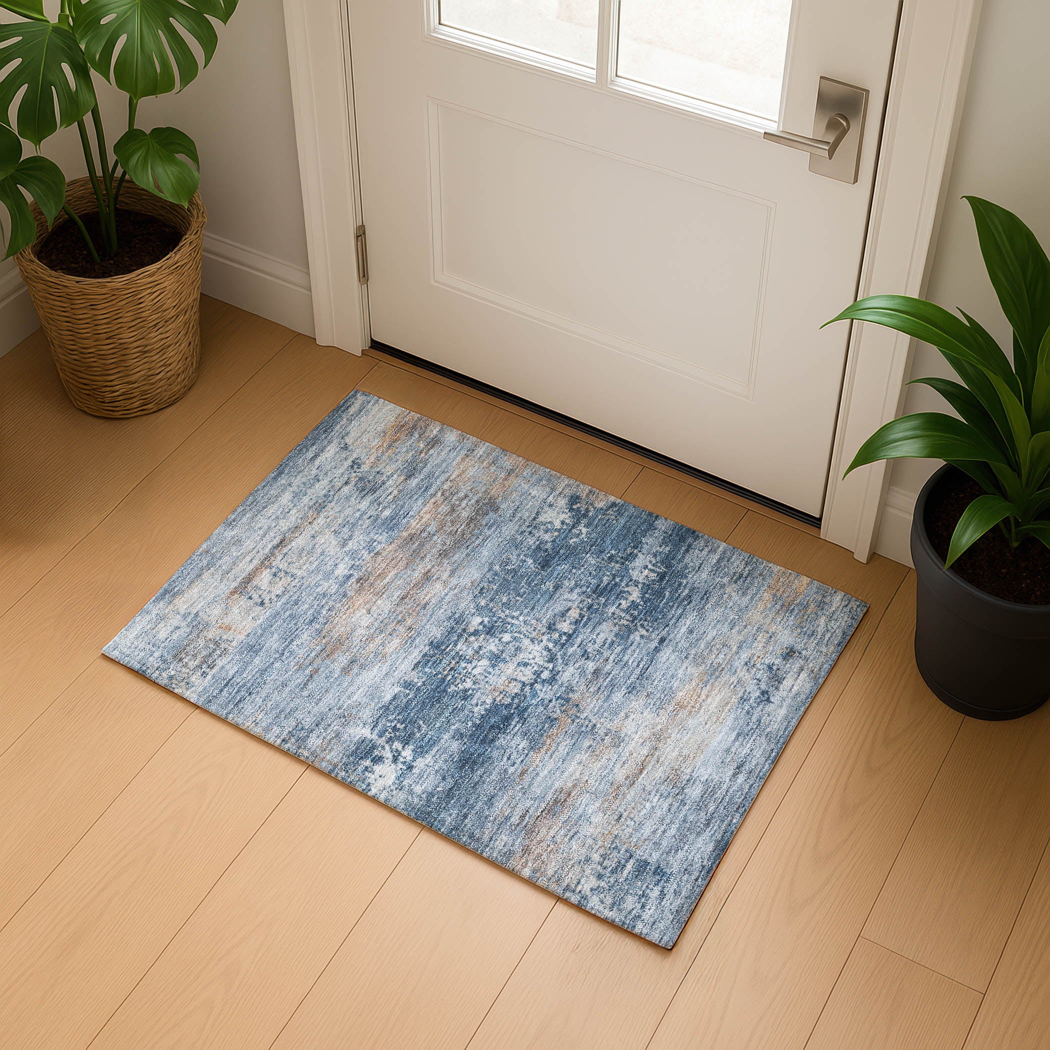 Florence Machine Washable Transitional Denim Blue Rug 1'8" x 2'6" #shape_Rectangle