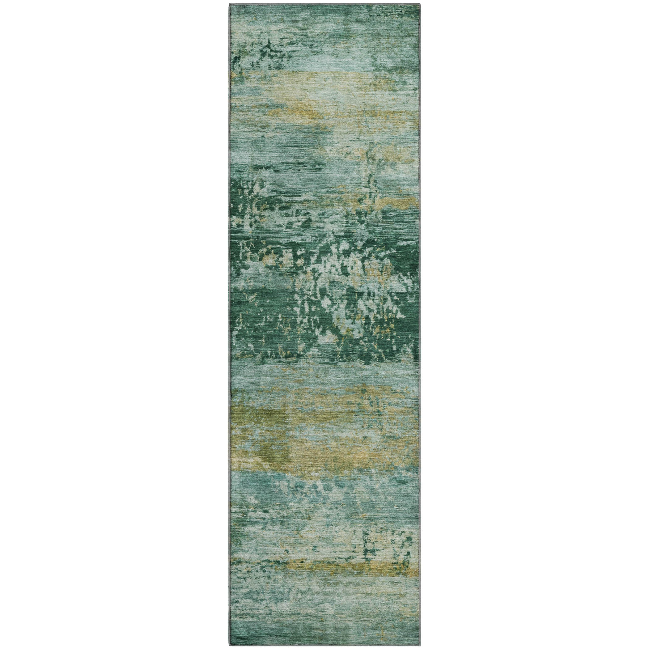 Florence Machine Washable Transitional Green Rug 2'3" x 7'6" #shape_Runner