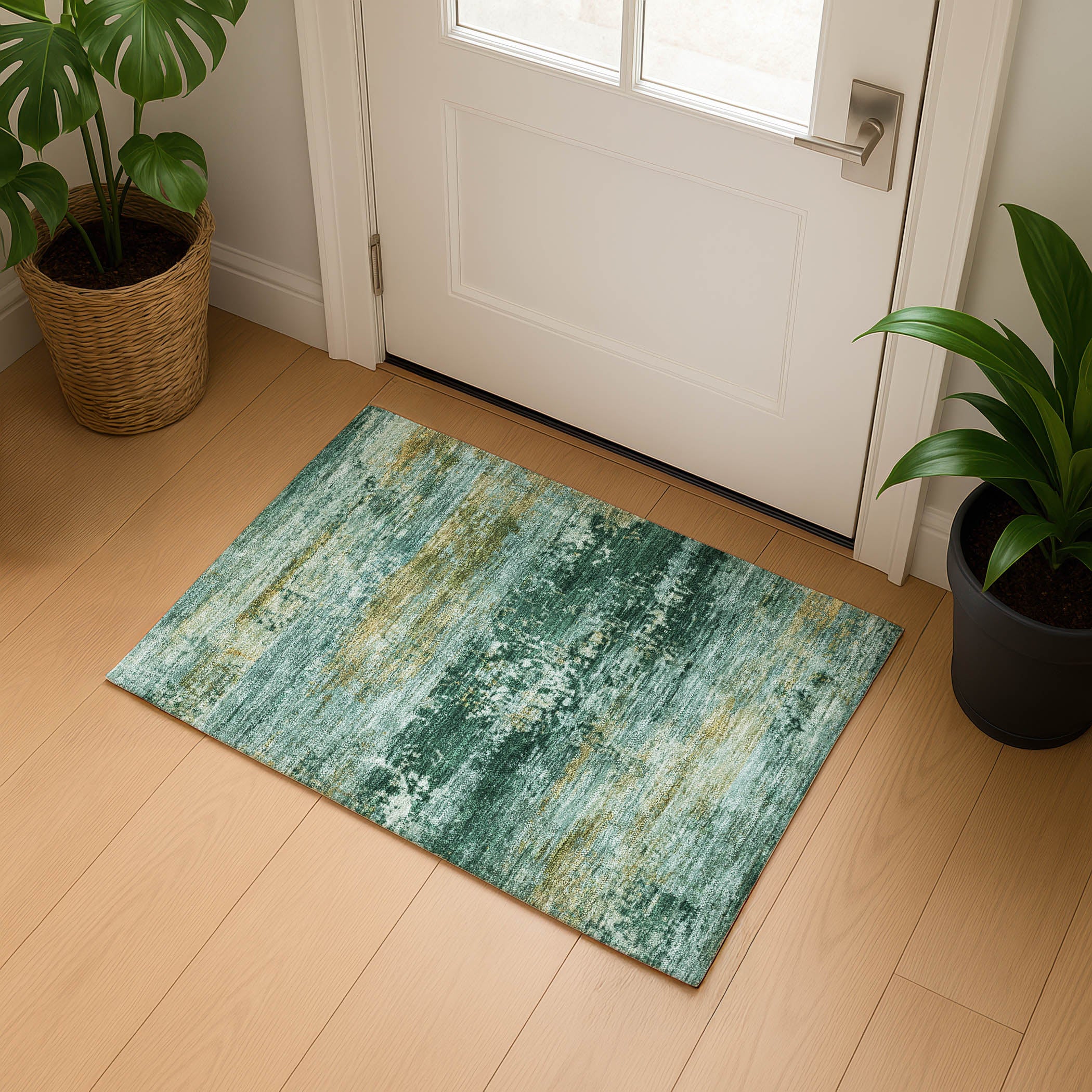 Florence Machine Washable Transitional Green Rug 1'8" x 2'6" #shape_Rectangle