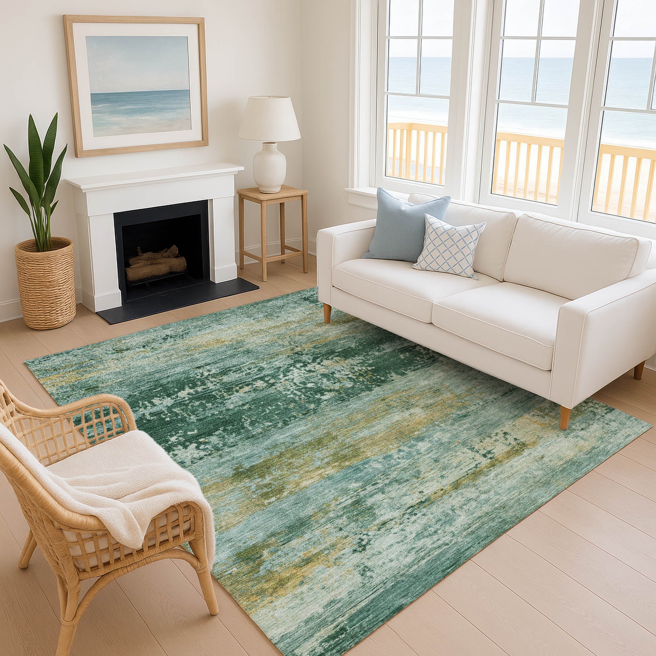 Florence Machine Washable Transitional Green Rug 2'6" x 3'10" #shape_Rectangle