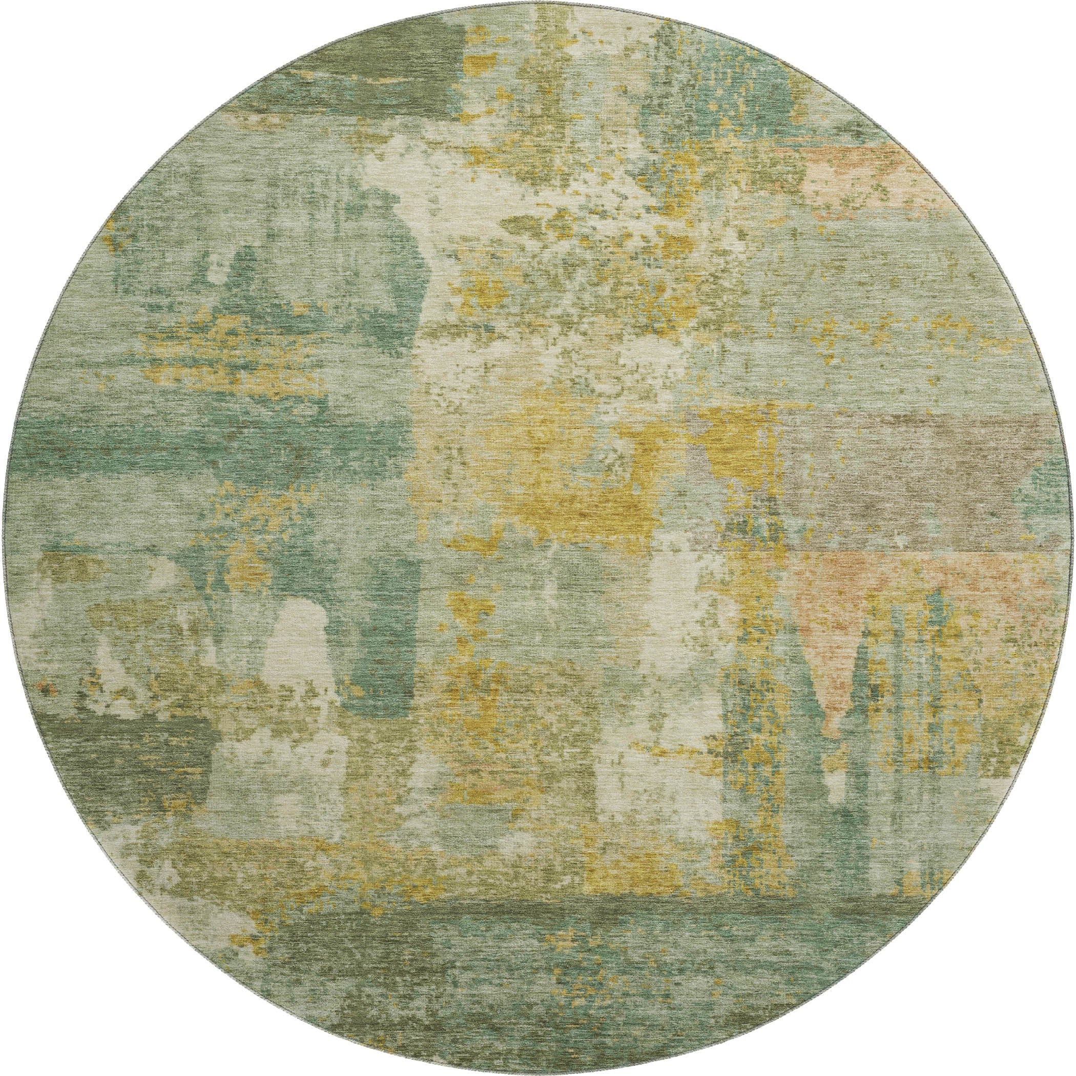 Lucerne Machine Washable Transitional Green Rug 8' x 8' #shape_Round