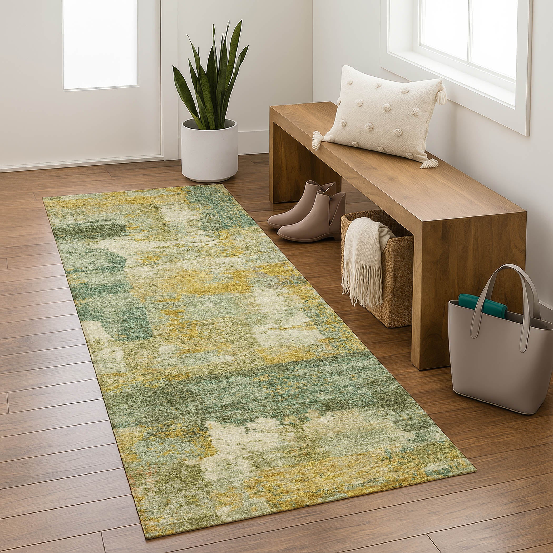 Lucerne Machine Washable Transitional Green Rug 2'3" x 7'6" #shape_Runner