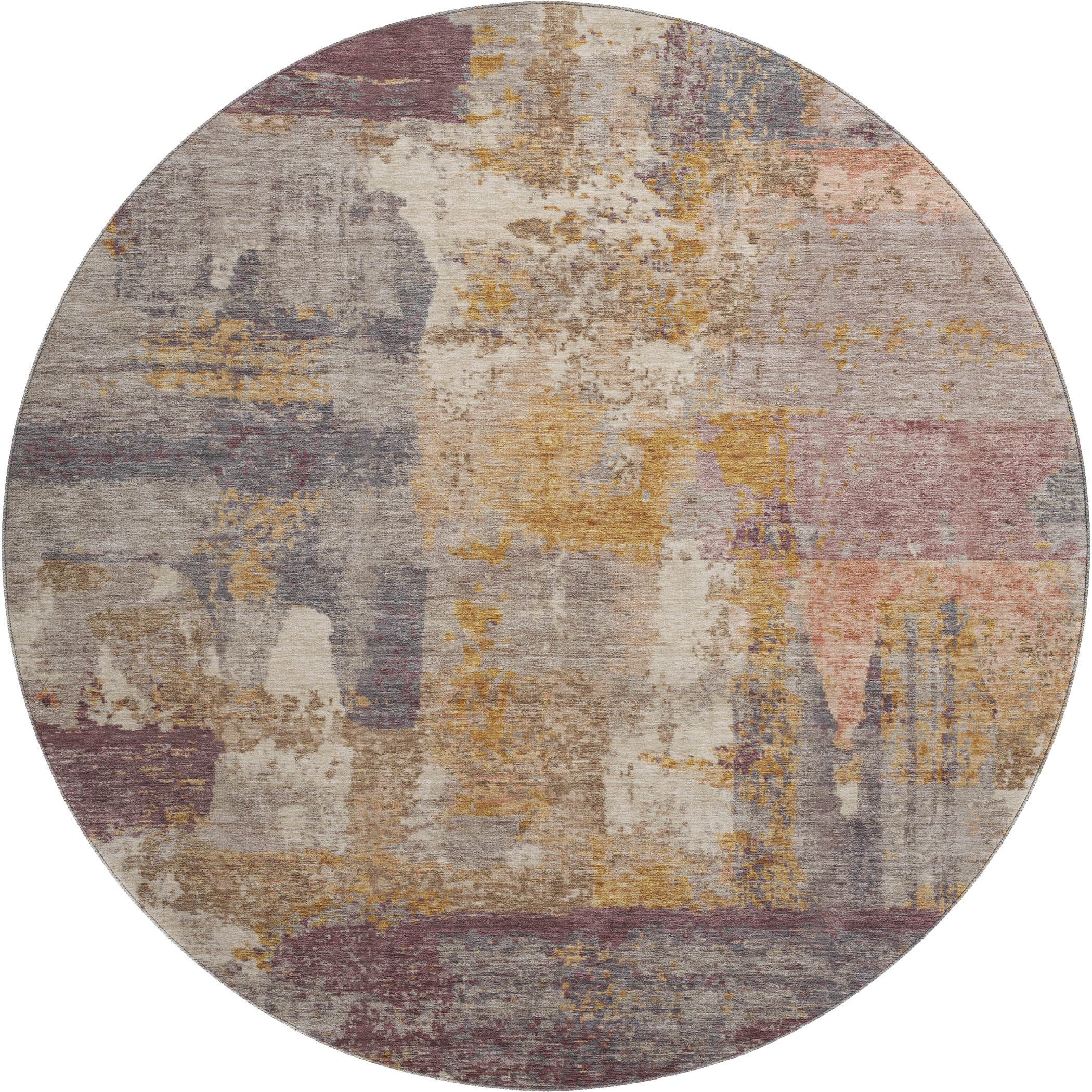Lucerne Machine Washable Transitional Rust Orange Rug 8' x 8' #shape_Round