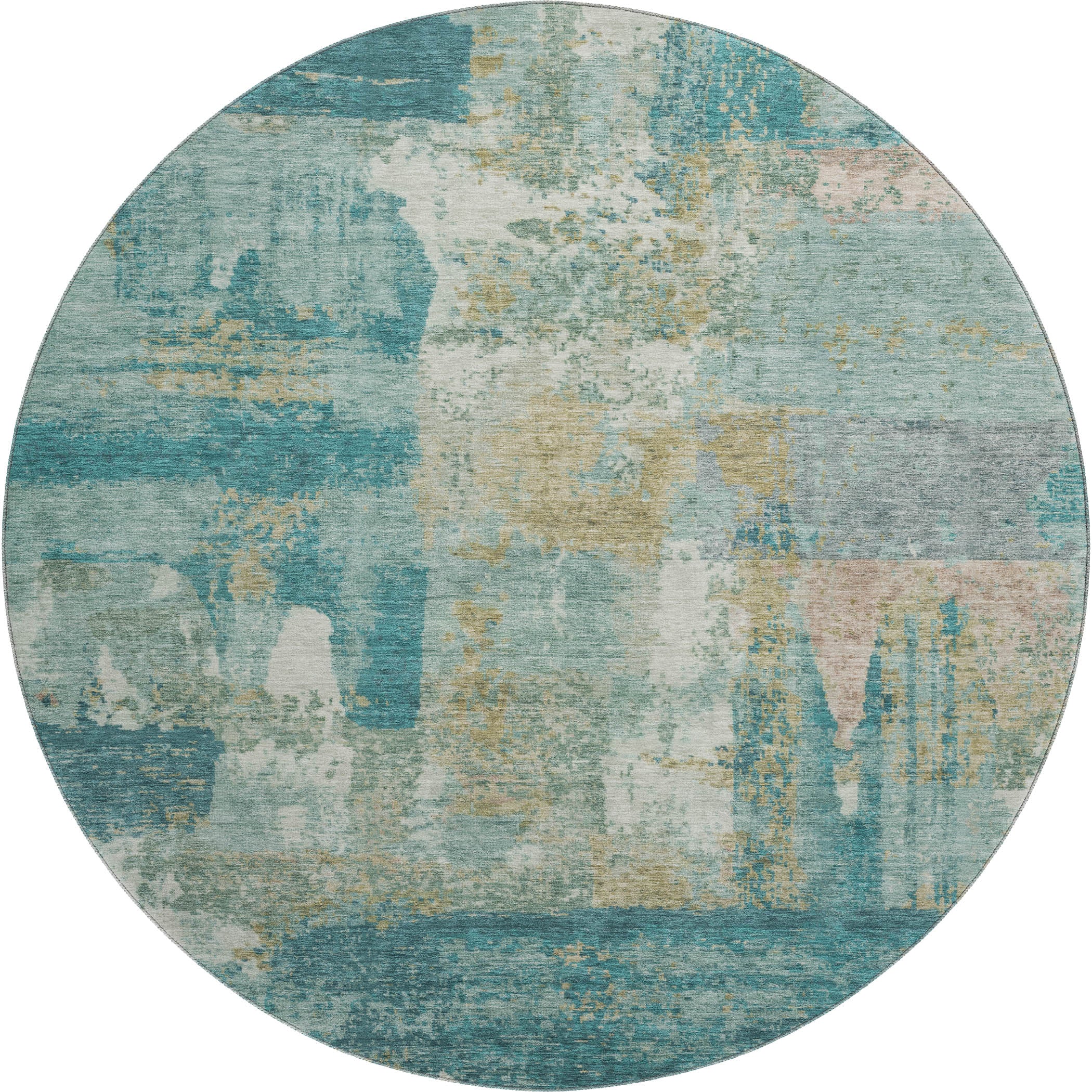 Lucerne Machine Washable Transitional Teal Rug 8' x 8' #shape_Round