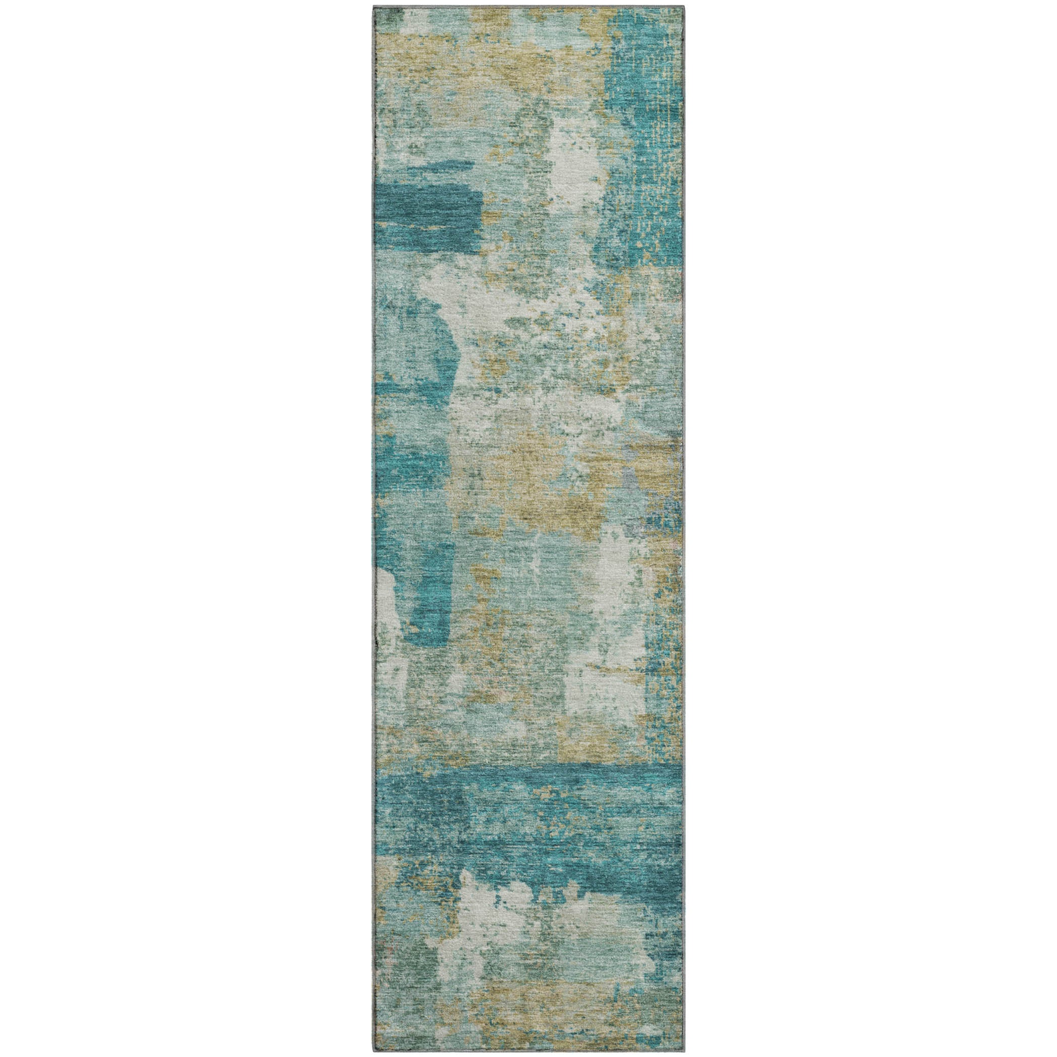 Lucerne Machine Washable Transitional Teal Rug 2'3" x 7'6" #shape_Runner