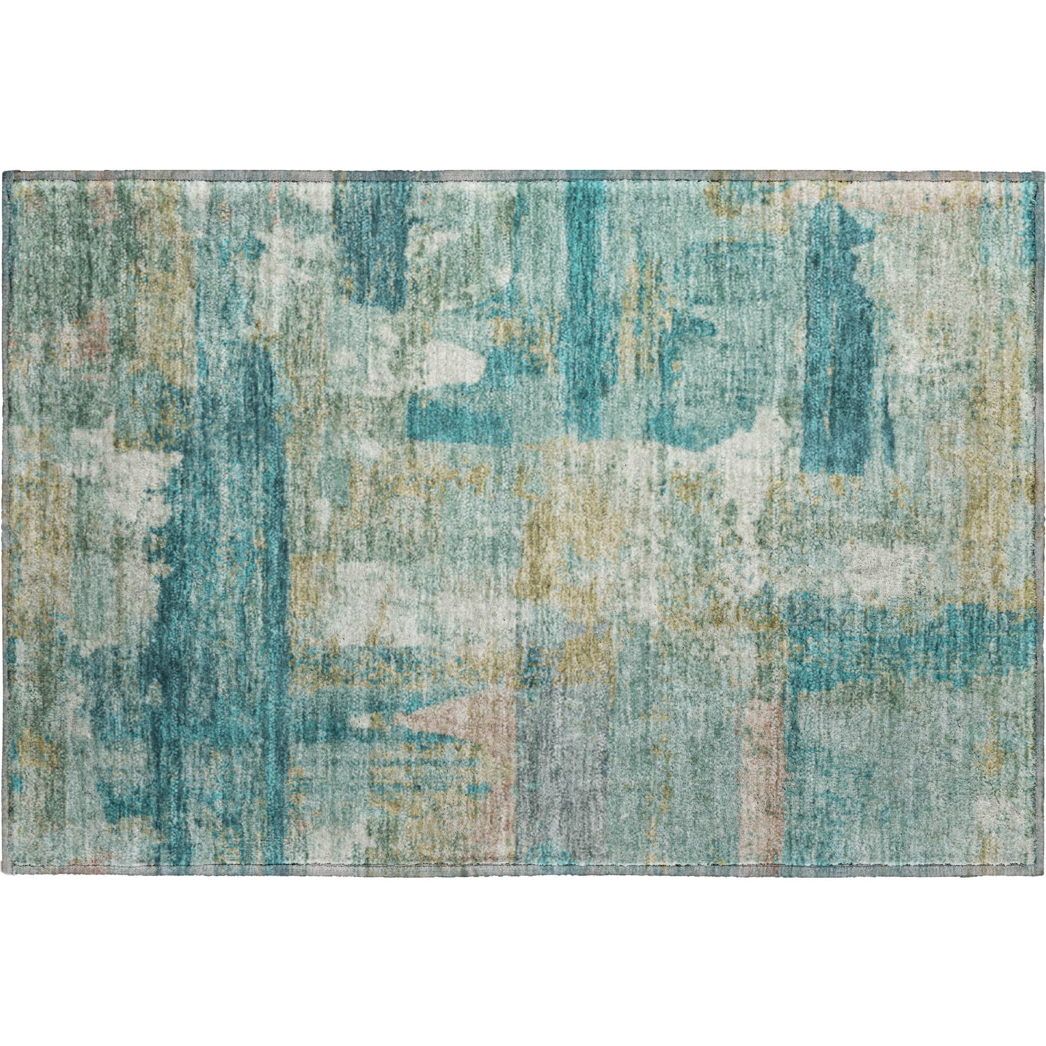 Lucerne Machine Washable Transitional Teal Rug 1'8" x 2'6" #shape_Rectangle