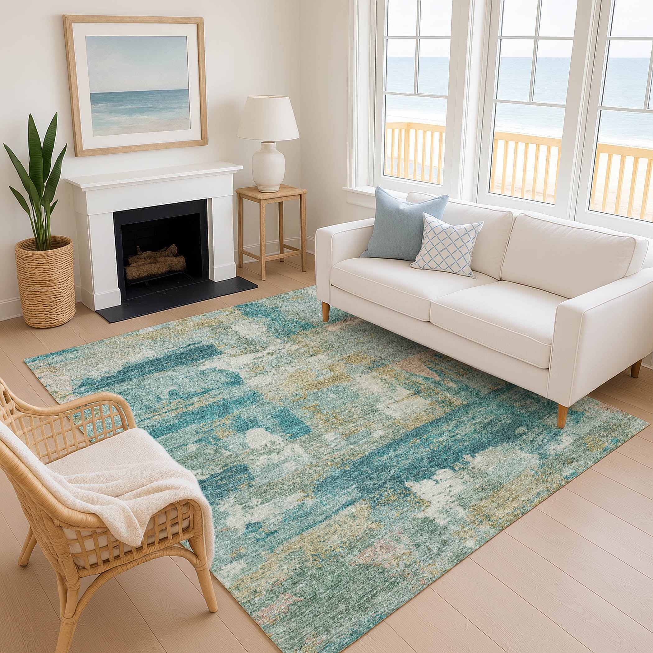 Lucerne Machine Washable Transitional Teal Rug 2'6" x 3'10" #shape_Rectangle