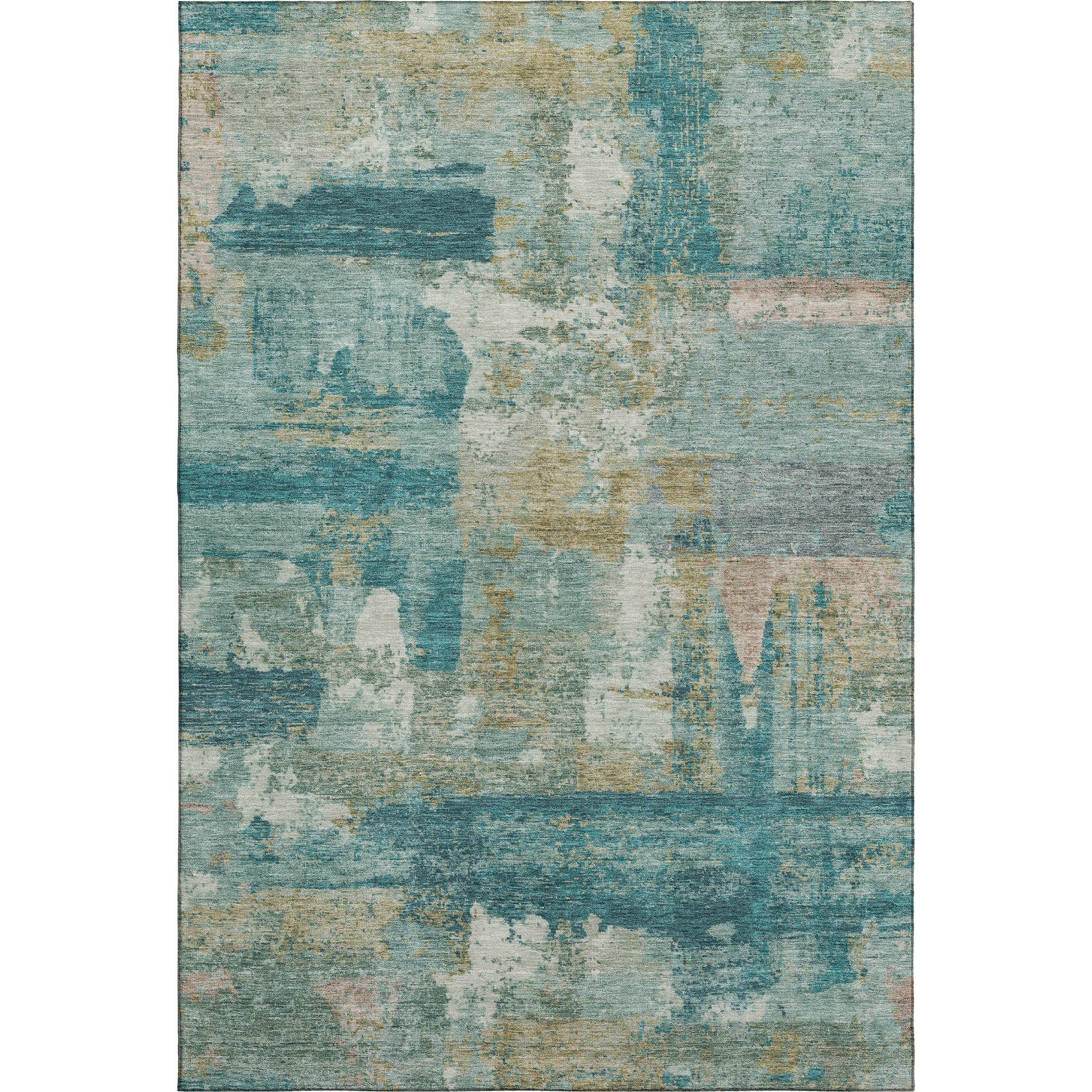 Lucerne Machine Washable Transitional Teal Rug 2'6" x 3'10" #shape_Rectangle