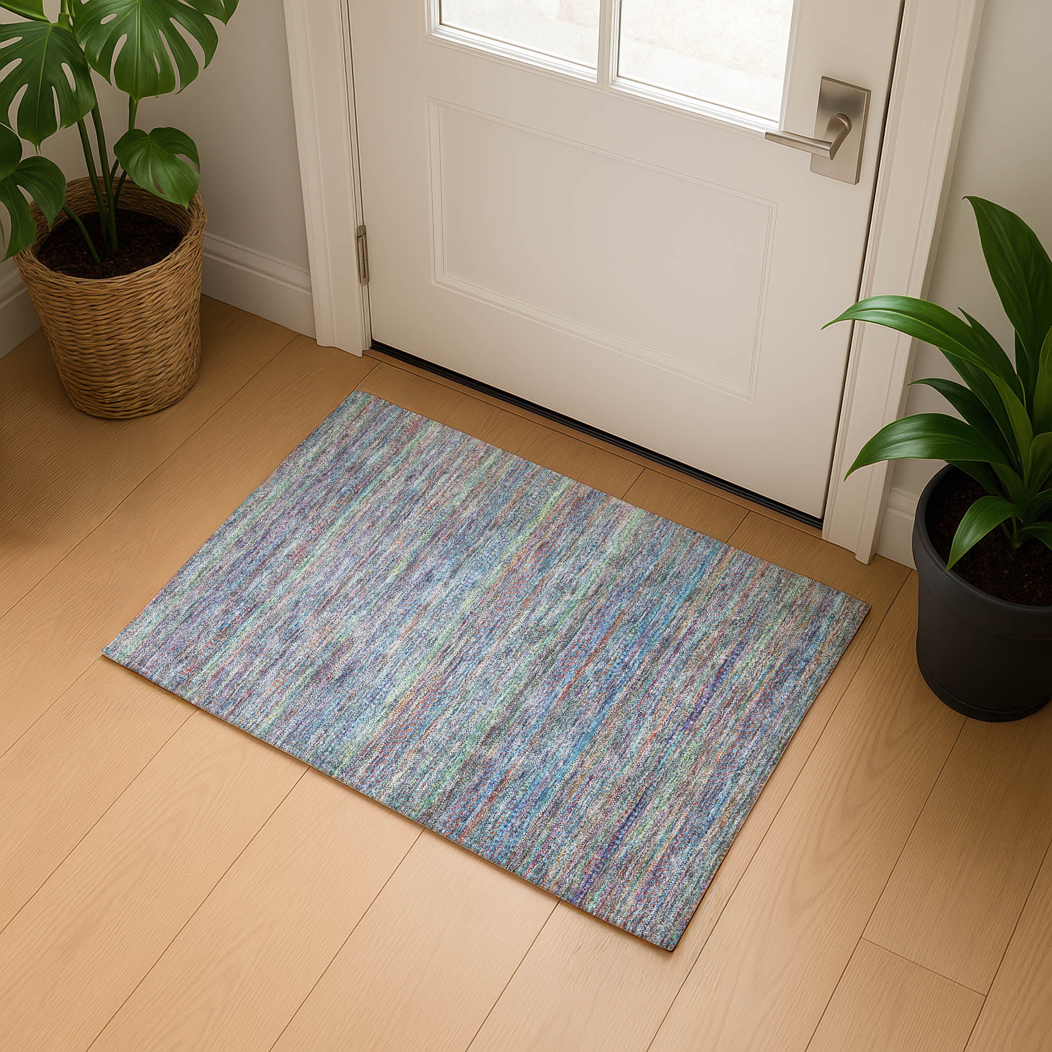 Santorini Machine Washable Transitional Blue Rug 1'8" x 2'6" #shape_Rectangle