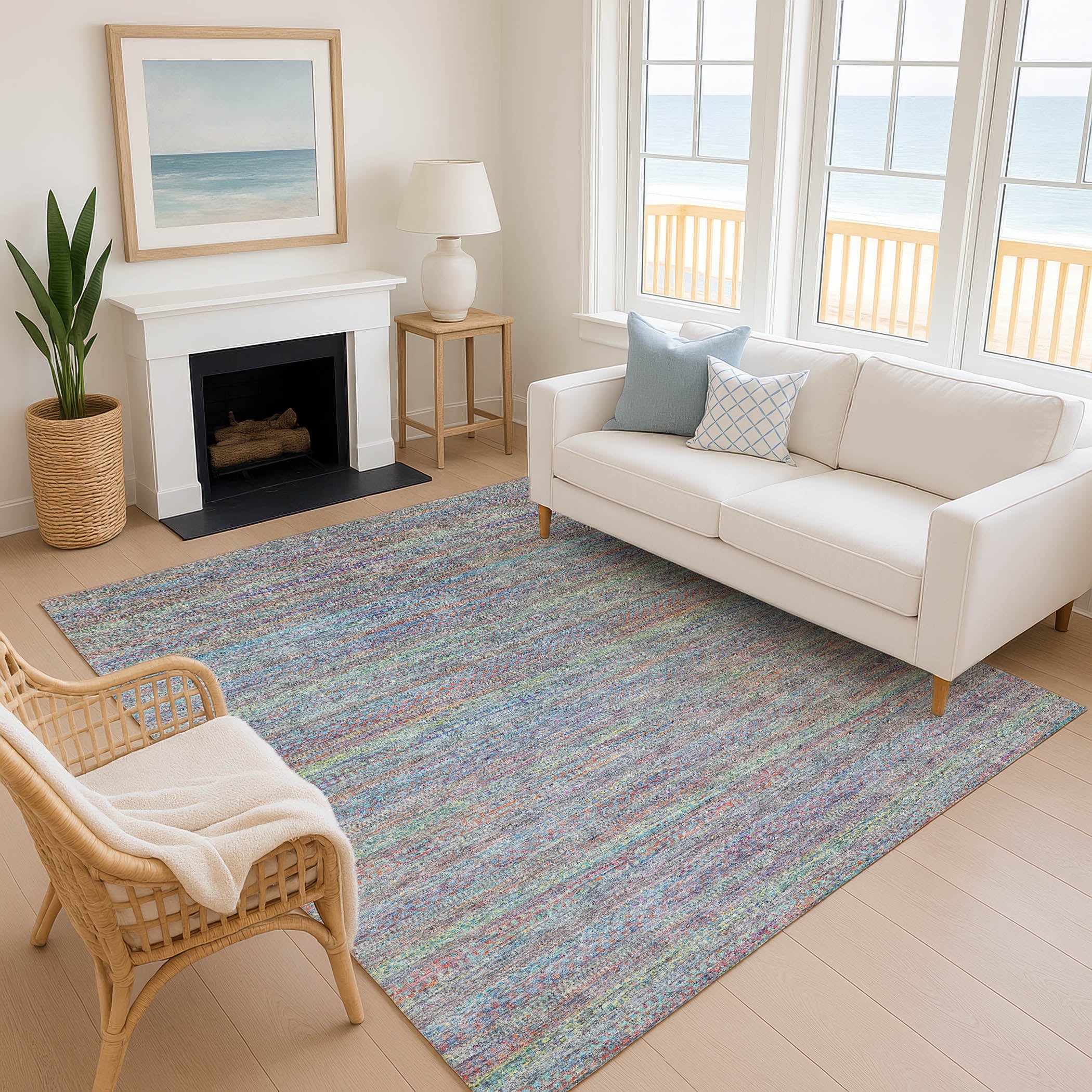 Santorini Machine Washable Transitional Blue Rug 2'6" x 3'10" #shape_Rectangle