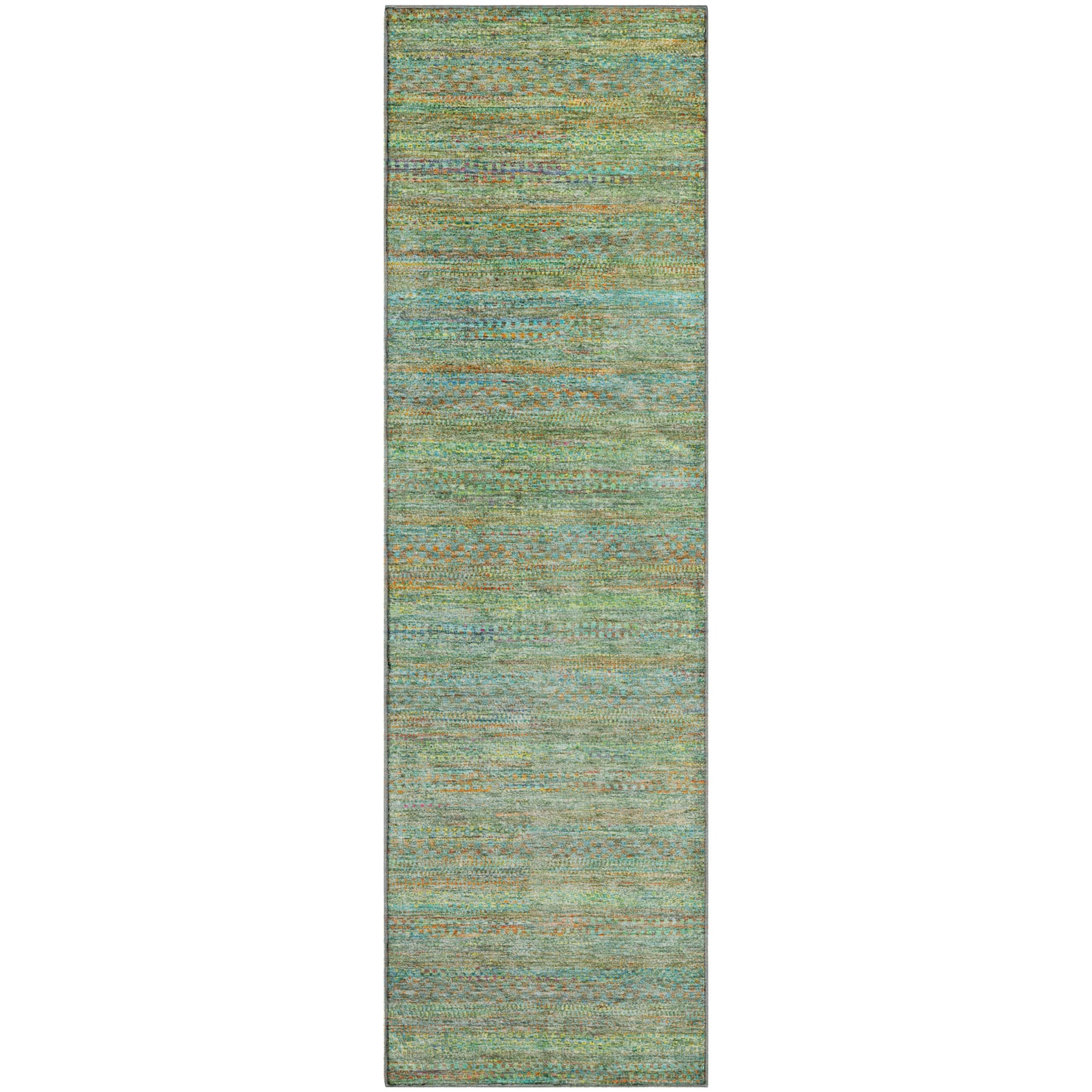 Santorini Machine Washable Transitional Green Rug 2'3" x 7'6" #shape_Runner