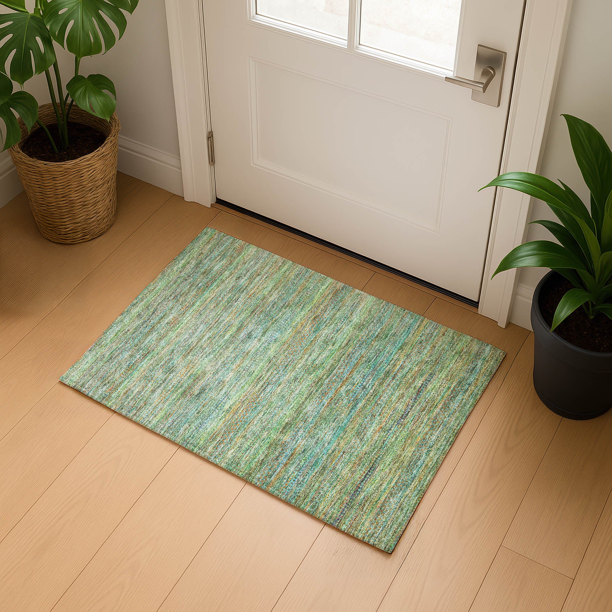 Santorini Machine Washable Transitional Green Rug 1'8" x 2'6" #shape_Rectangle