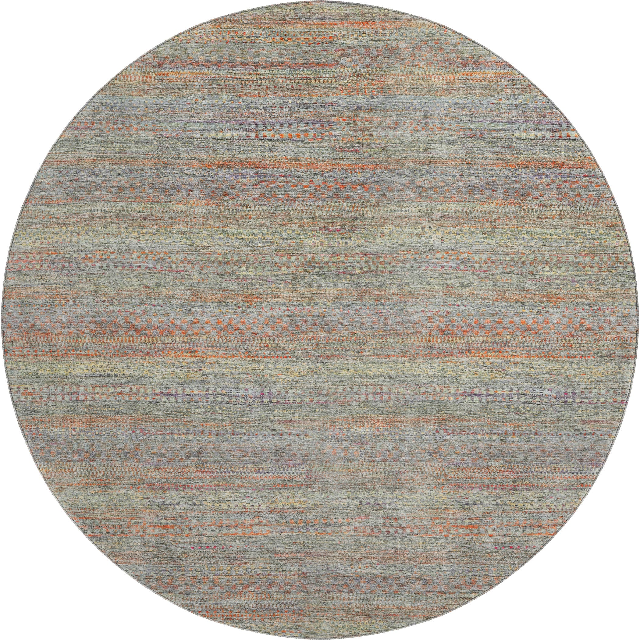 Santorini Machine Washable Transitional Sage Green Rug 8' x 8' #shape_Round