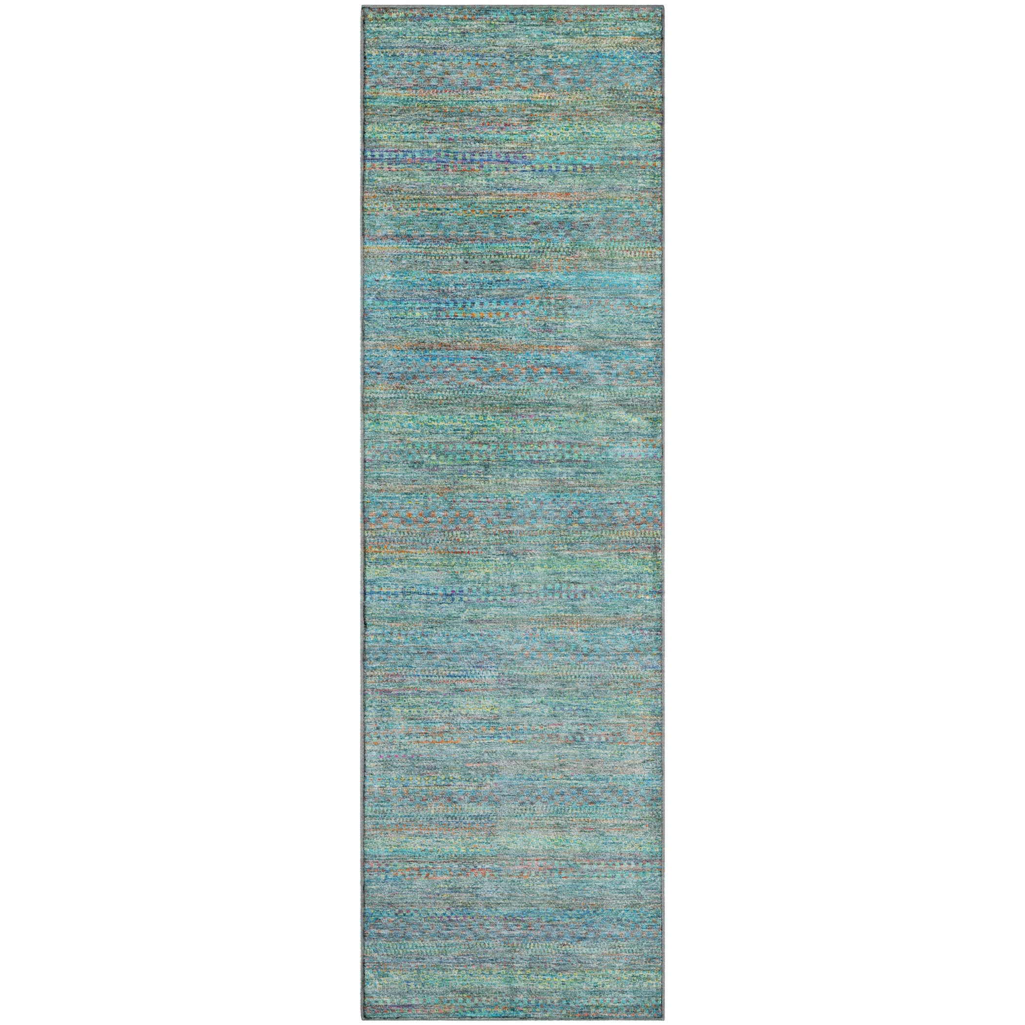 Santorini Machine Washable Transitional Teal Rug 2'3" x 7'6" #shape_Runner