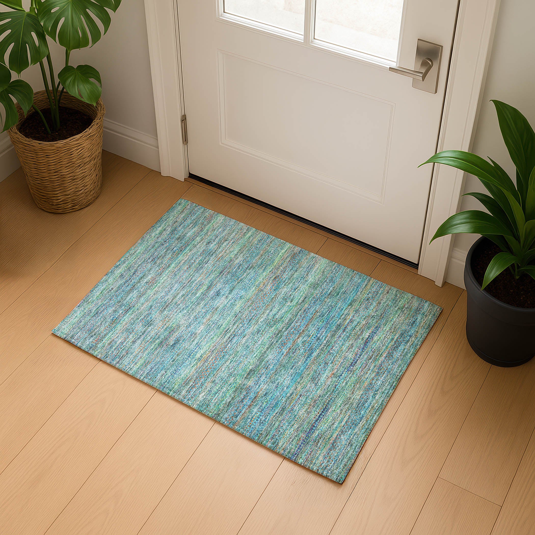 Santorini Machine Washable Transitional Teal Rug 1'8" x 2'6" #shape_Rectangle