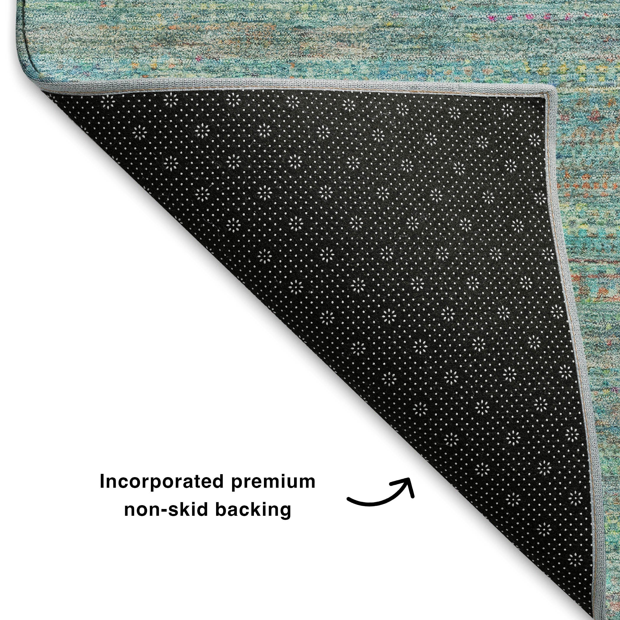 Santorini Machine Washable Transitional Teal Rug 1'8" x 2'6" #shape_Rectangle