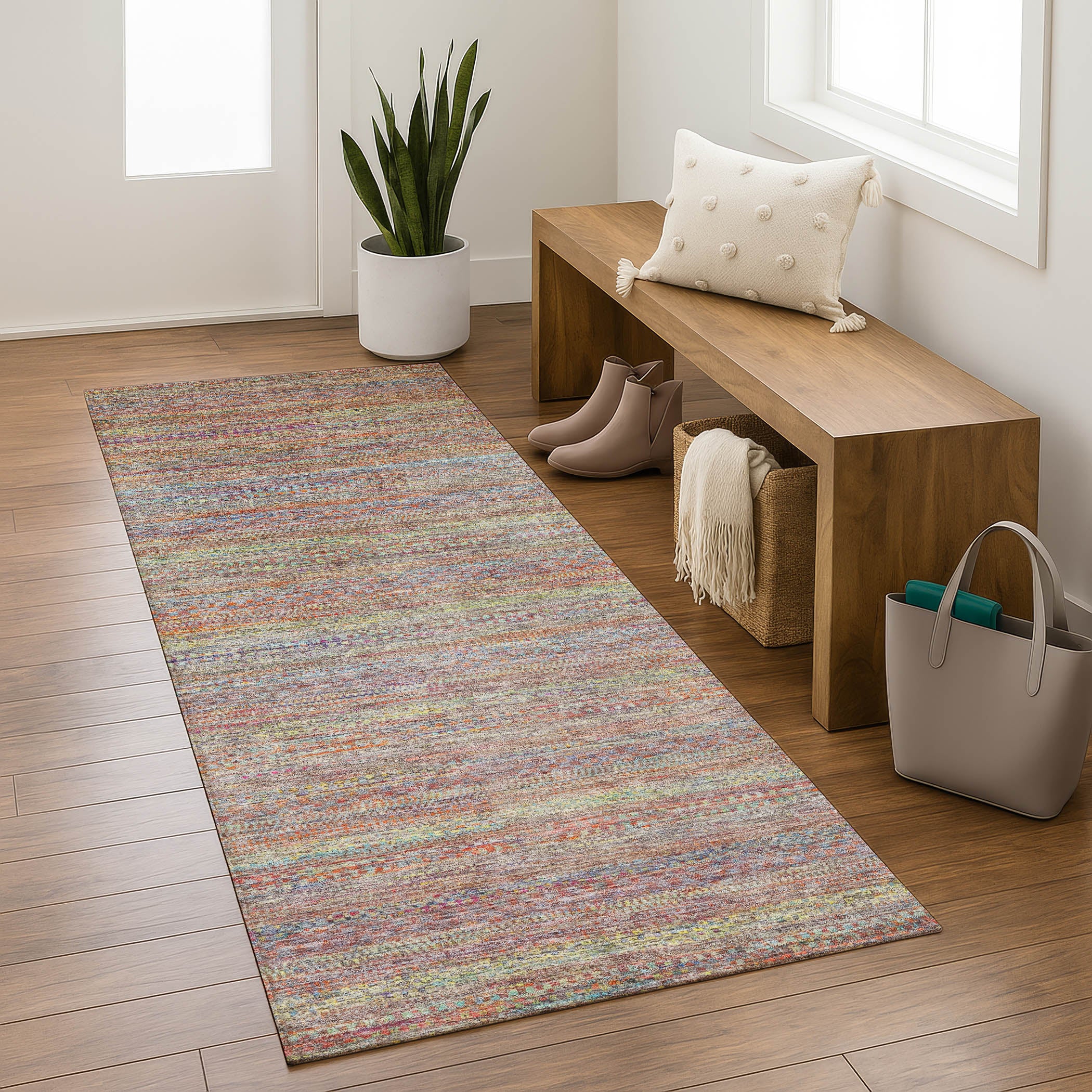 Santorini Machine Washable Transitional Terracotta Orange Rug 2'3" x 7'6" #shape_Runner