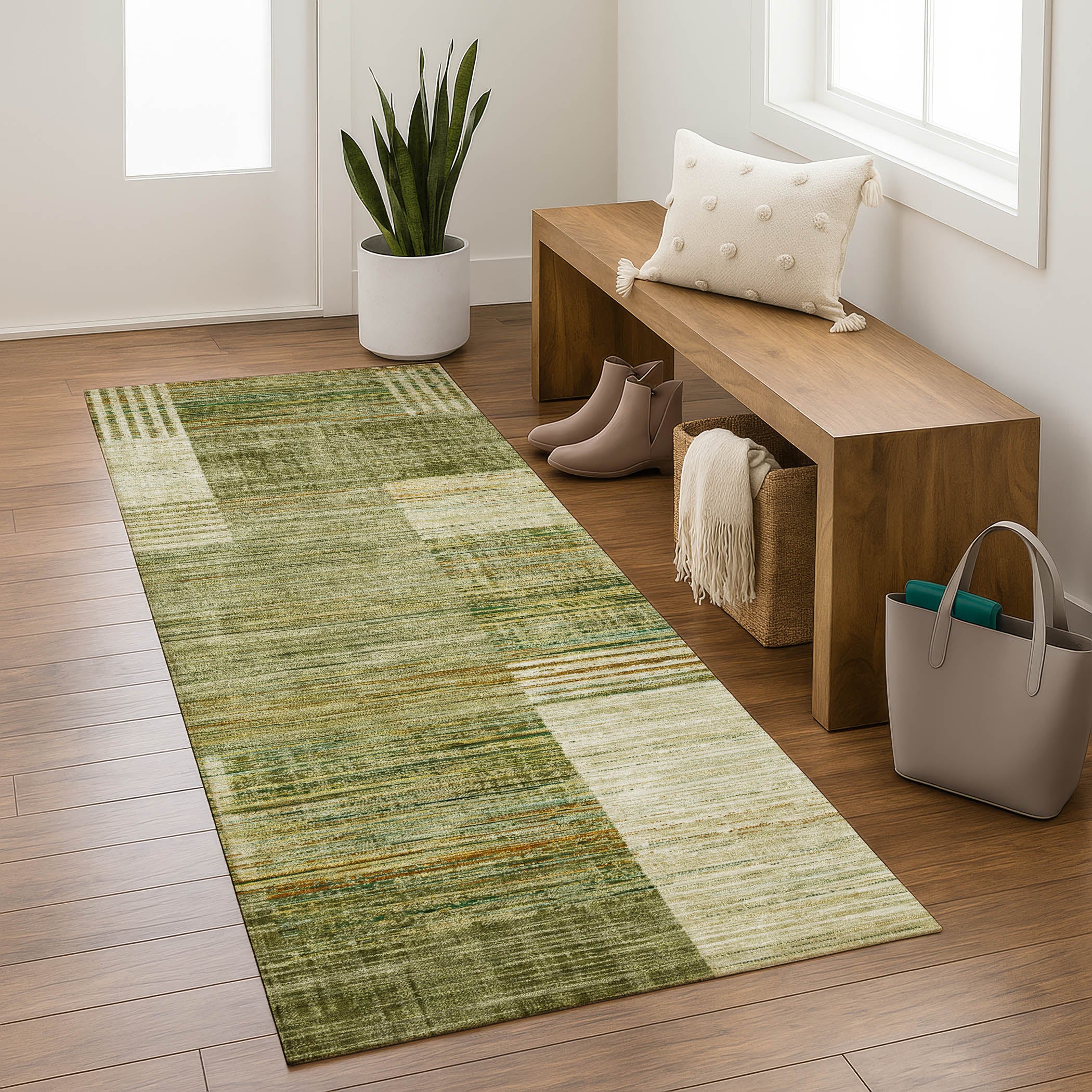 Porto Machine Washable Transitional Aloe Green Rug 2'3" x 7'6" #shape_Runner