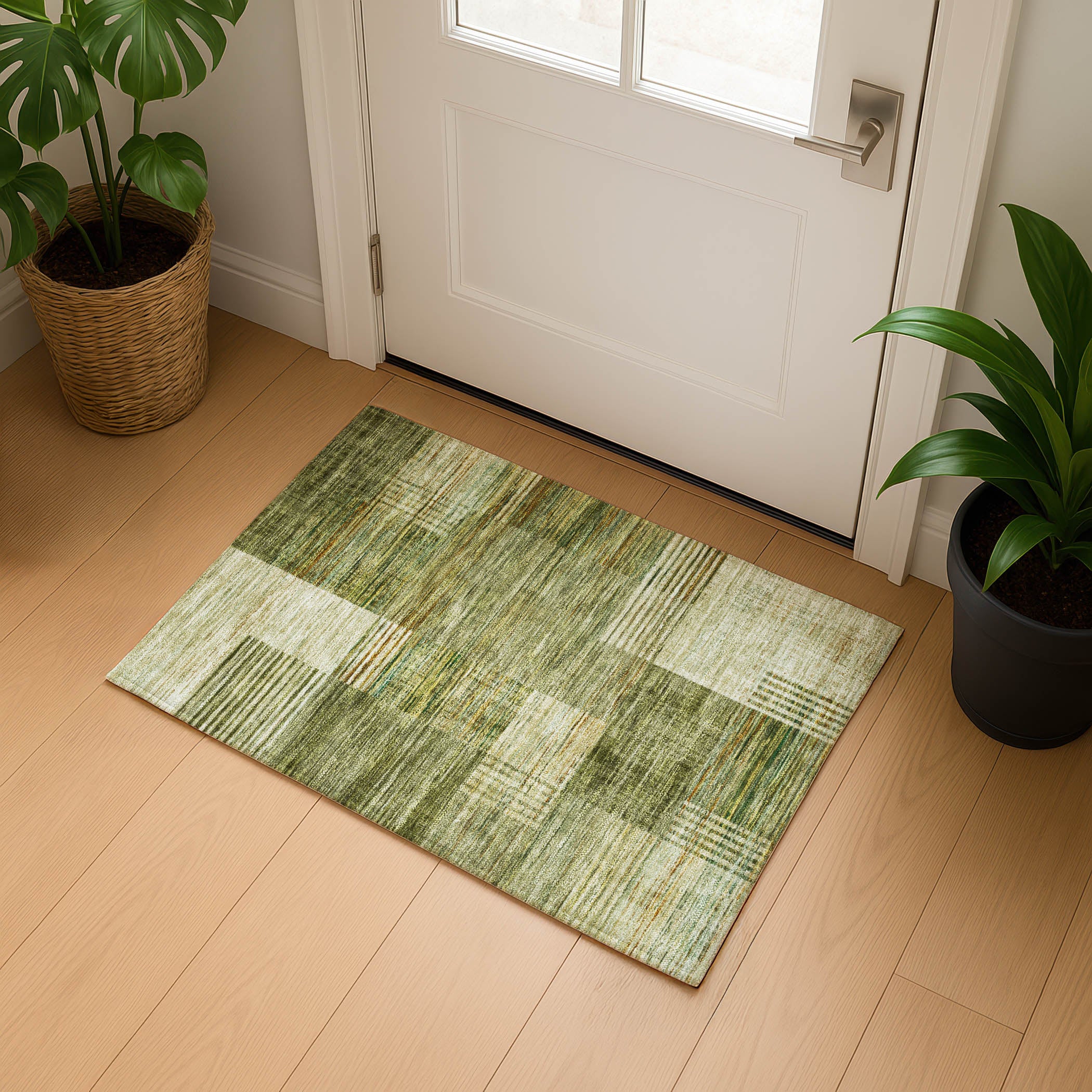 Porto Machine Washable Transitional Aloe Green Rug 1'8" x 2'6" #shape_Rectangle