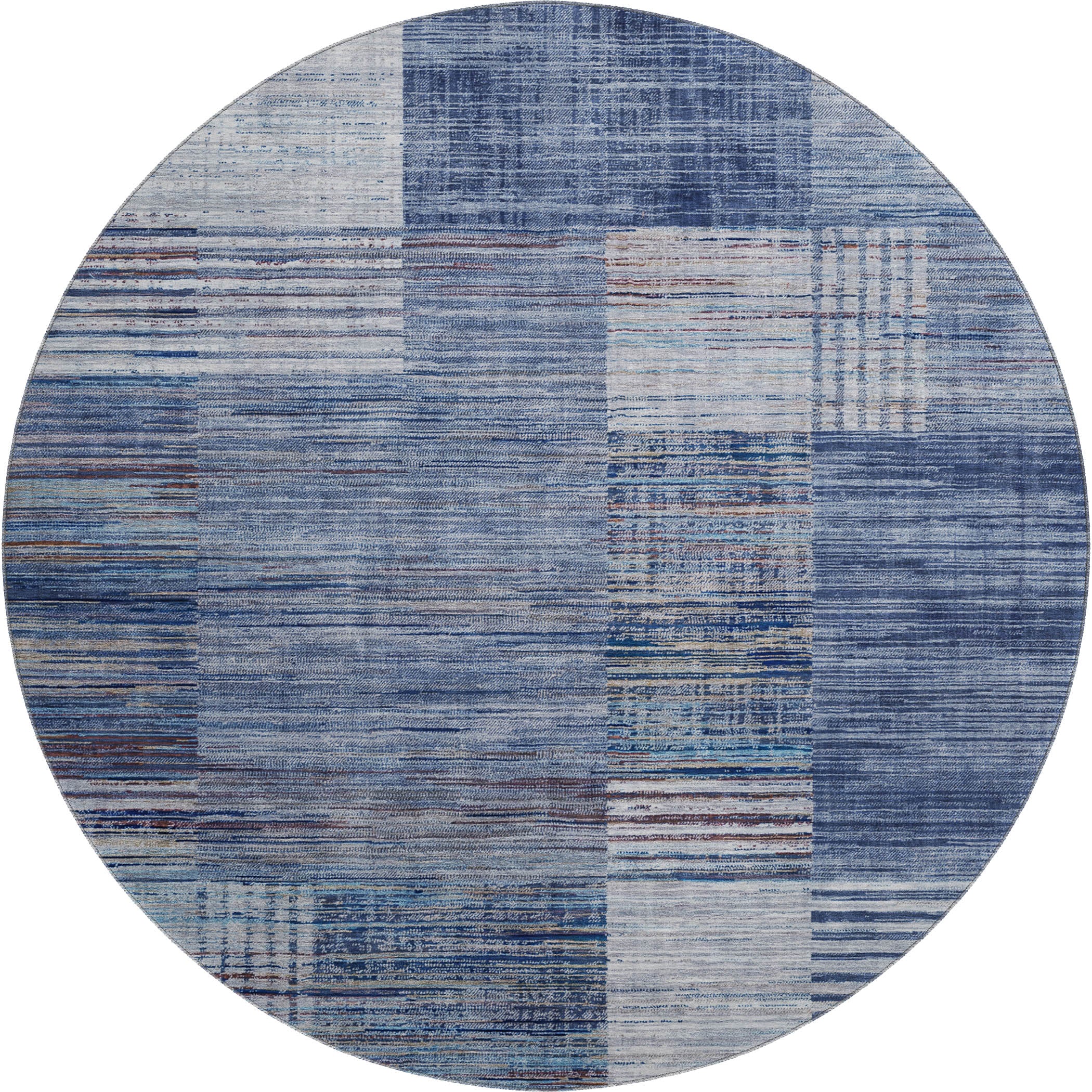 Porto Machine Washable Transitional Blue Rug 8' x 8' #shape_Round