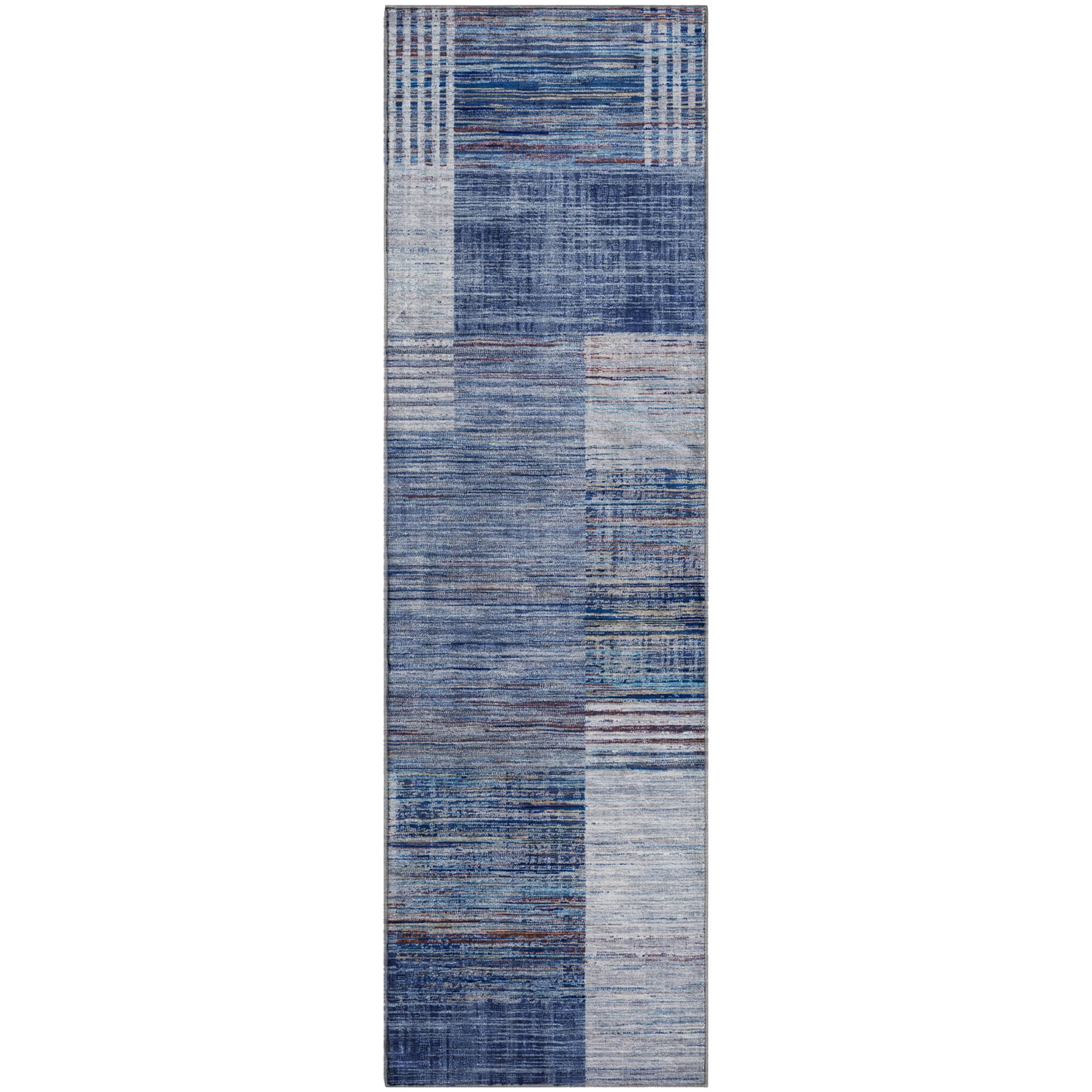 Porto Machine Washable Transitional Blue Rug 2'3" x 7'6" #shape_Runner