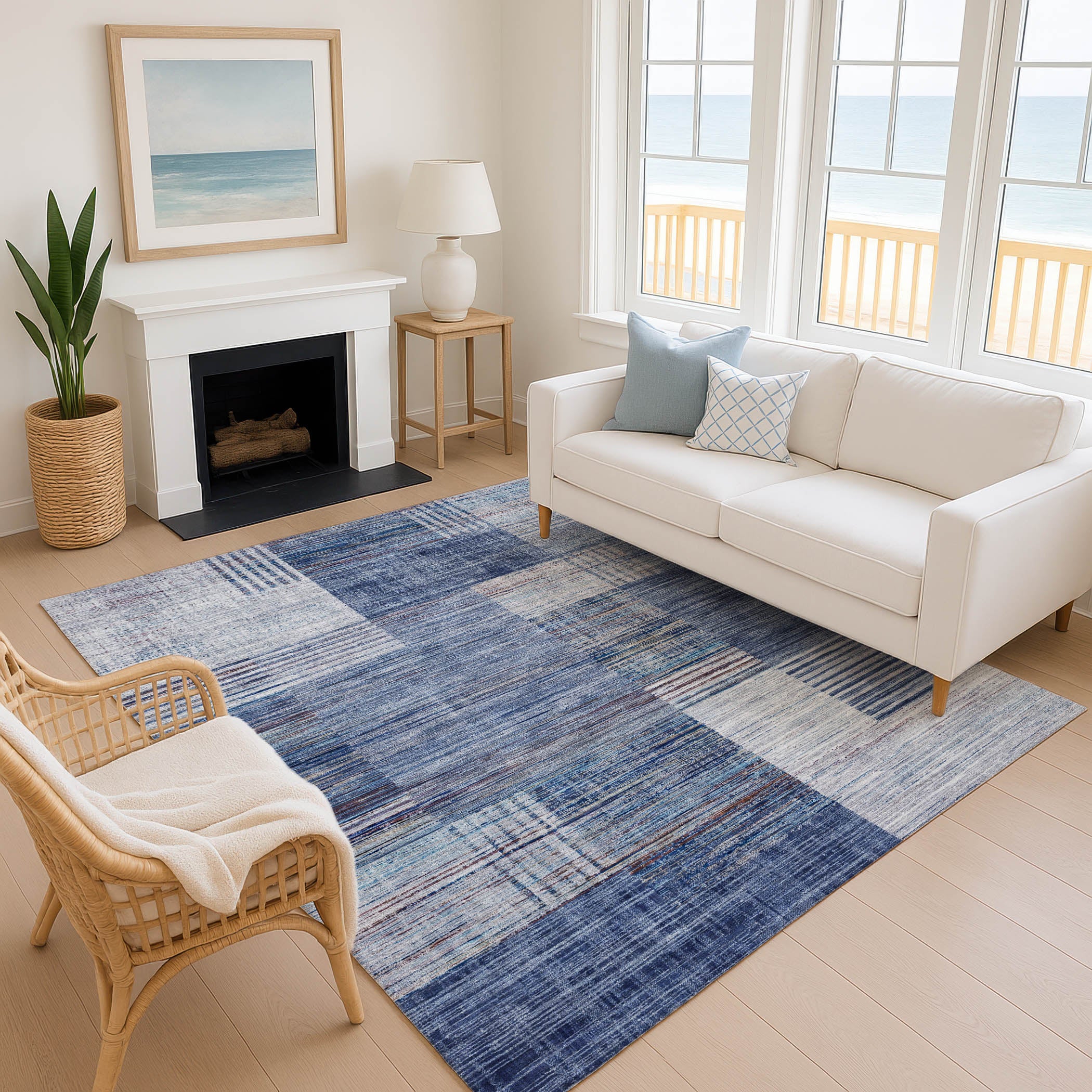 Porto Machine Washable Transitional Blue Rug 2'6" x 3'10" #shape_Rectangle