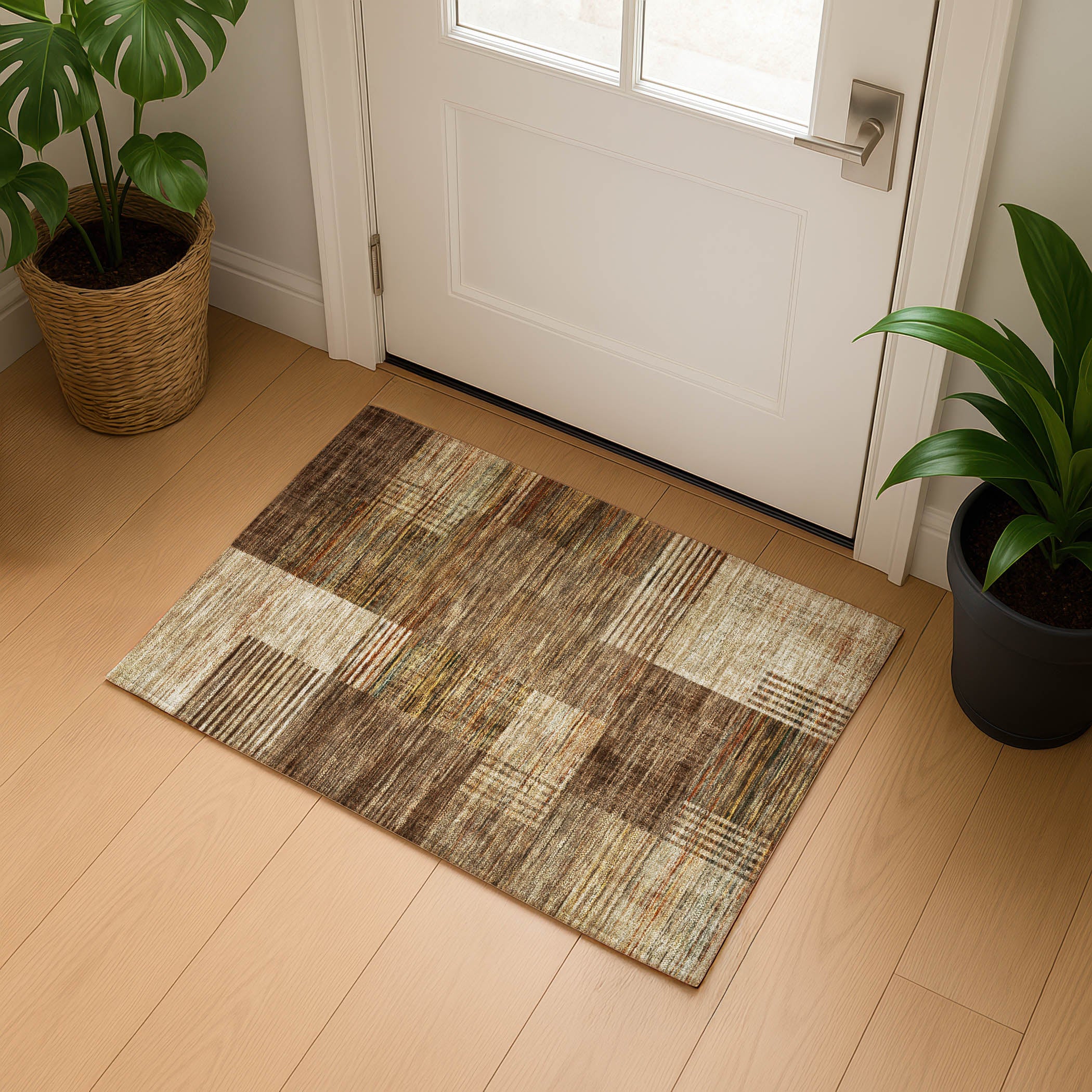 Porto Machine Washable Transitional Brown Rug 1'8" x 2'6" #shape_Rectangle