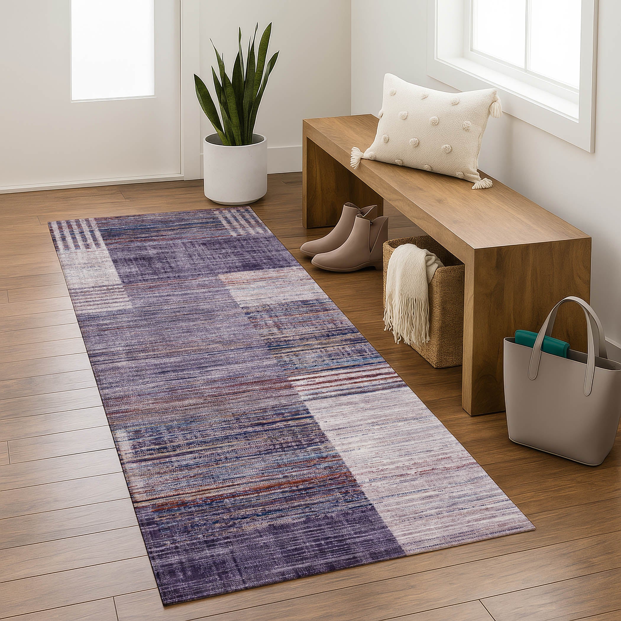 Porto Machine Washable Transitional Plum Purple Rug 2'3" x 7'6" #shape_Runner