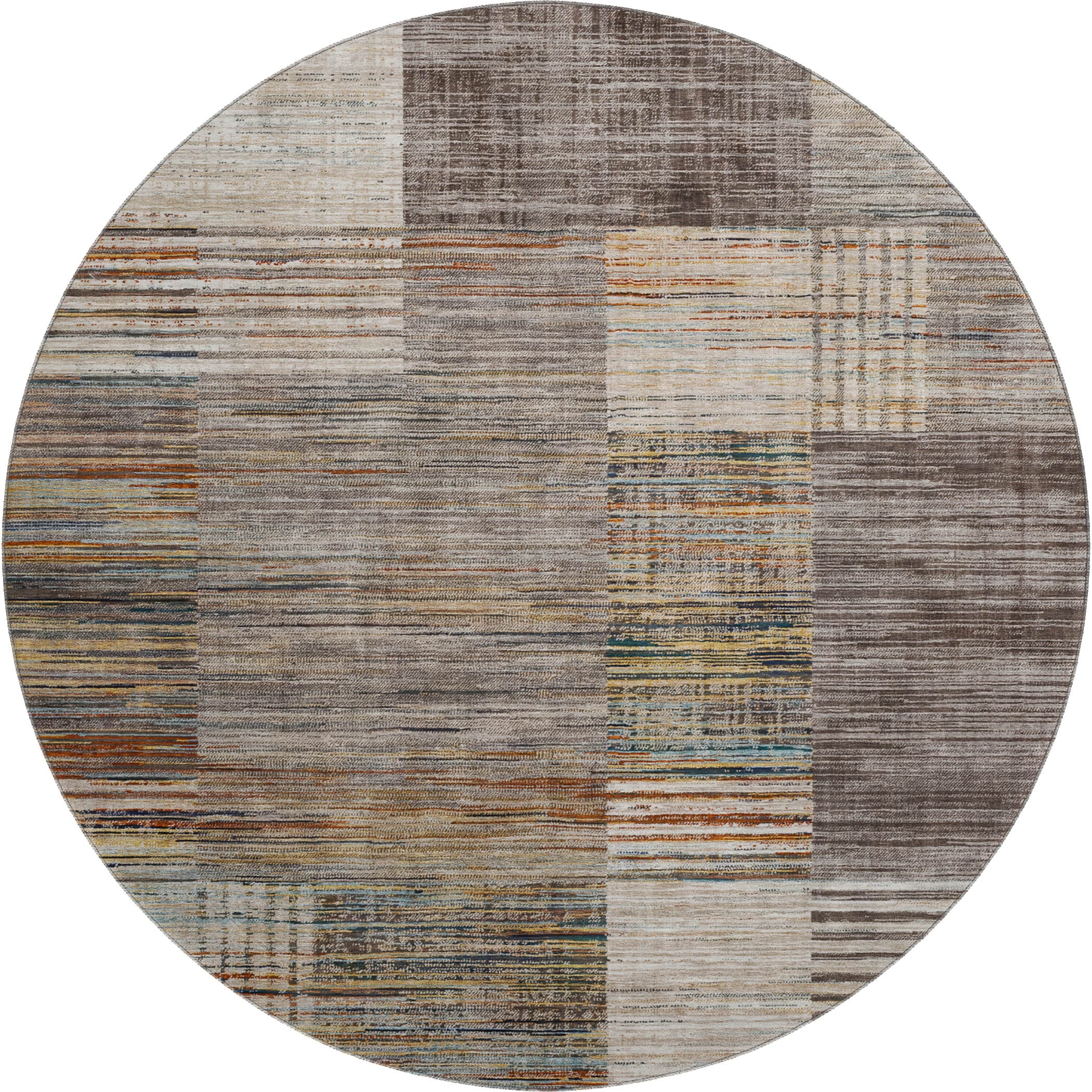 Porto Machine Washable Transitional Taupe Brown Rug 8' x 8' #shape_Round