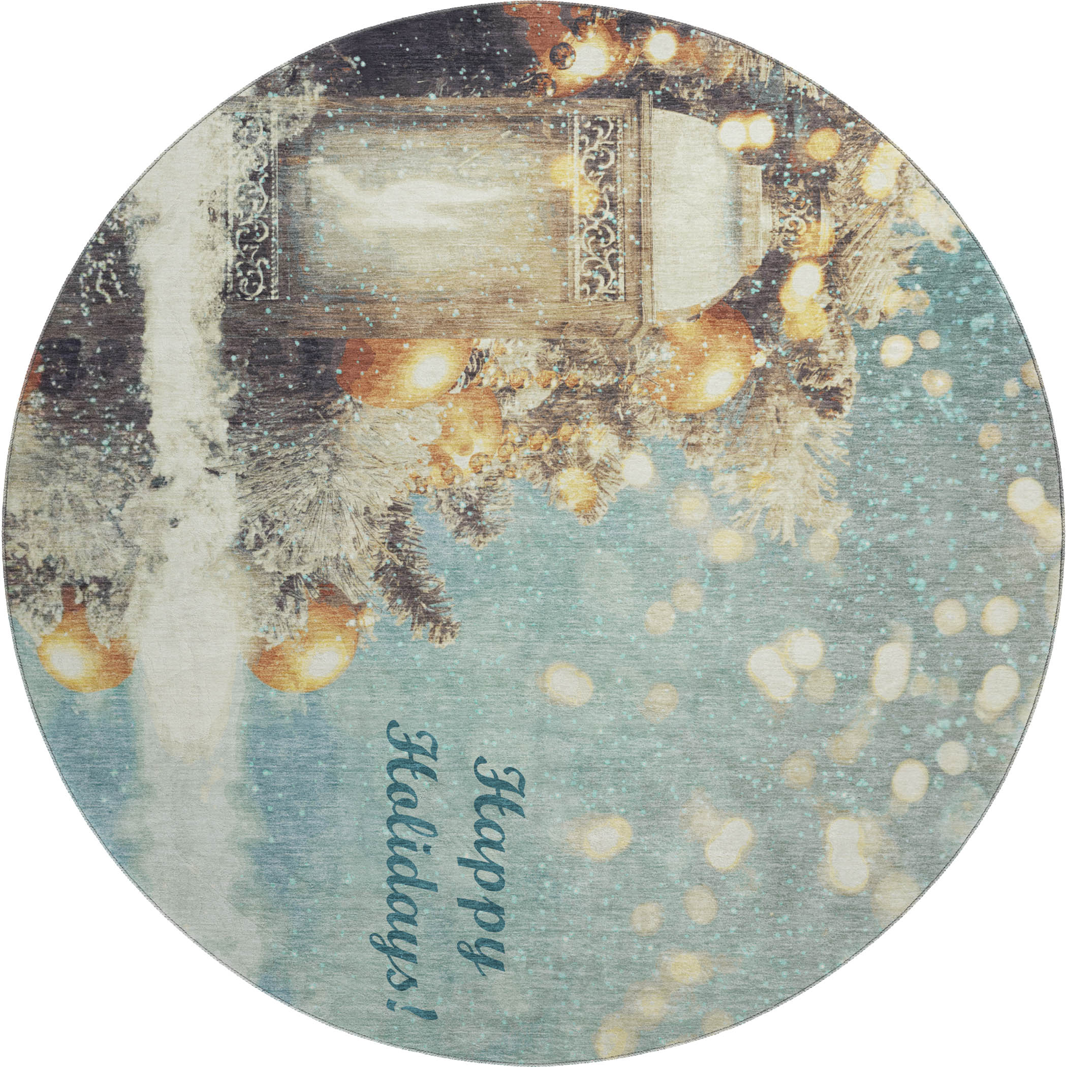 Rome Machine Washable Holiday Blue Rug 8' x 8' #shape_Round
