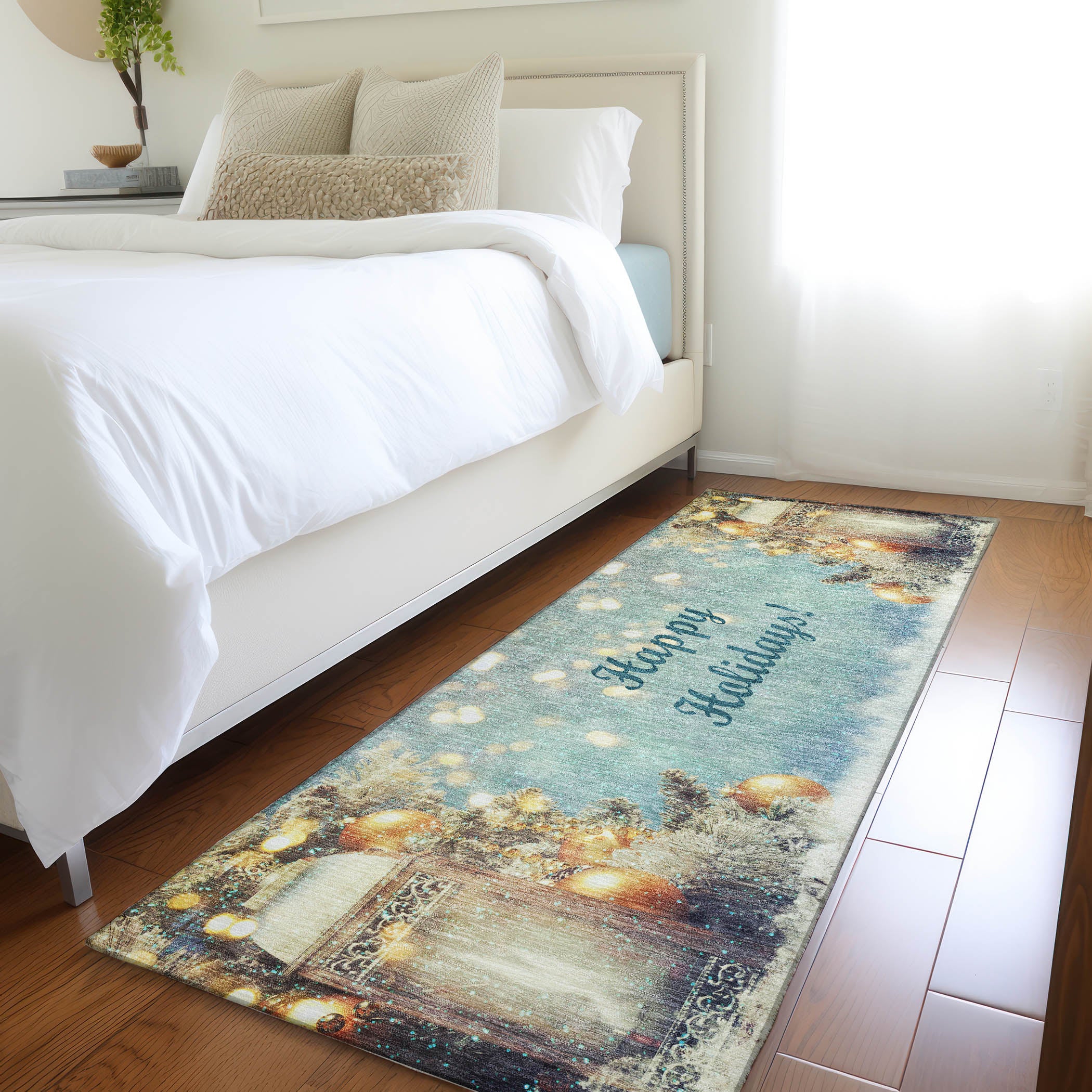 Rome Machine Washable Holiday Blue Rug 2'3" x 7'6" #shape_Runner
