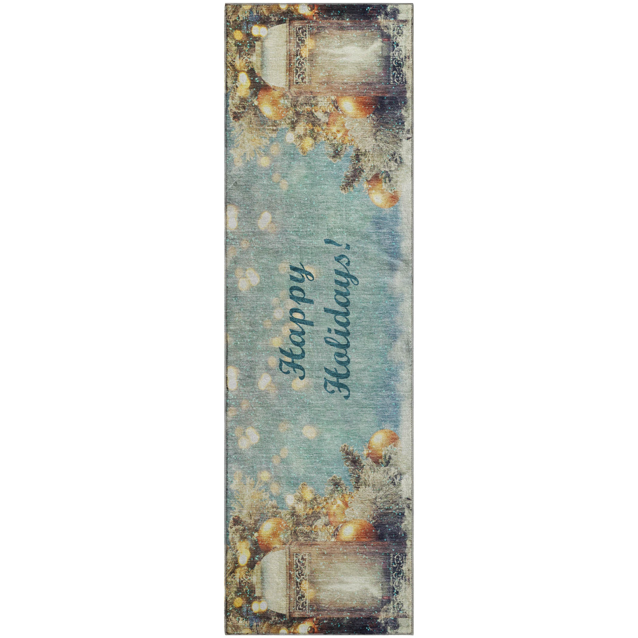 Rome Machine Washable Holiday Blue Rug 2'3" x 7'6" #shape_Runner
