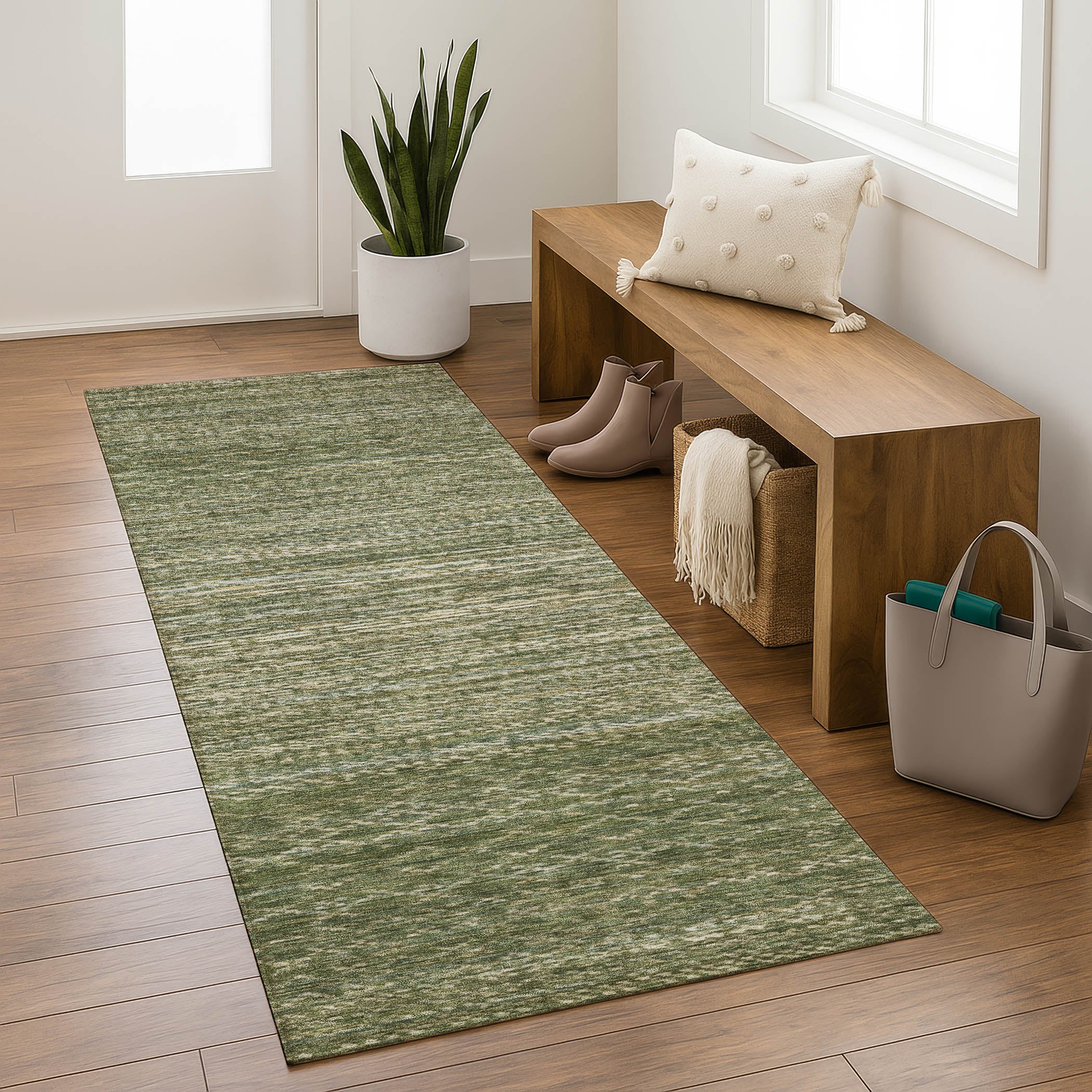 Sintra Machine Washable Transitional Fern Green Rug 2'3" x 7'6" #shape_Runner