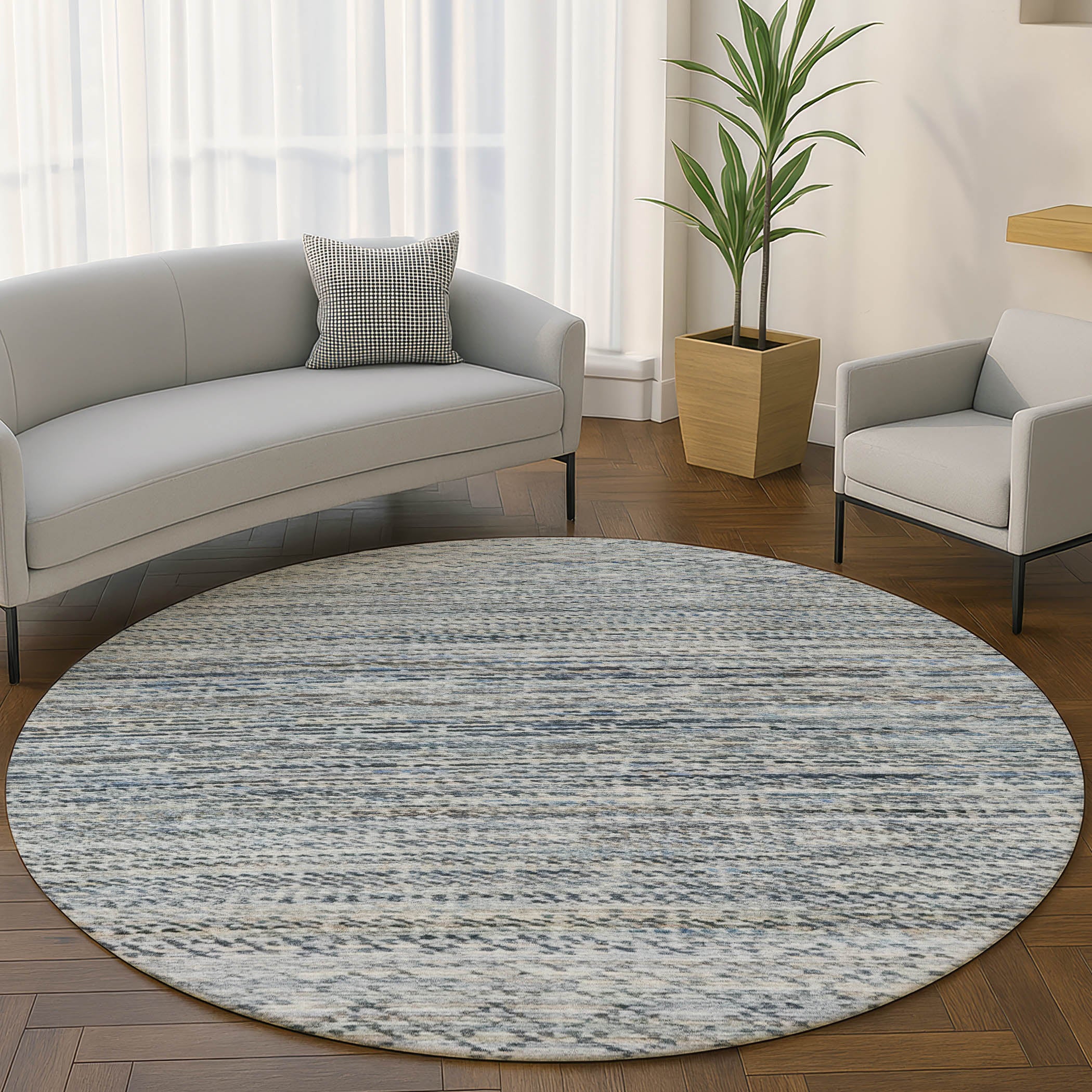 Sintra Machine Washable Transitional Linen Ivory Rug 8' x 8' #shape_Round