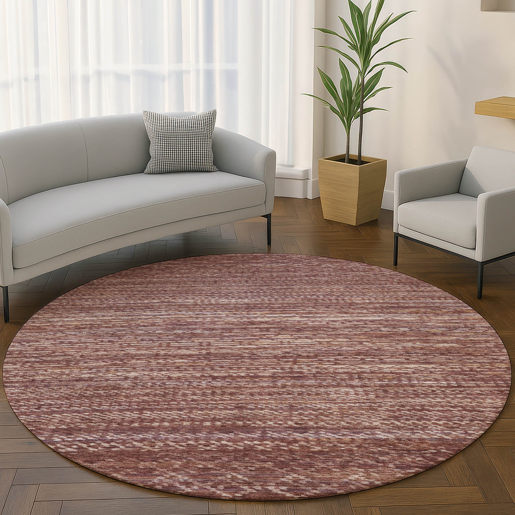 Sintra Machine Washable Transitional Merlot Red Rug 8' x 8' #shape_Round
