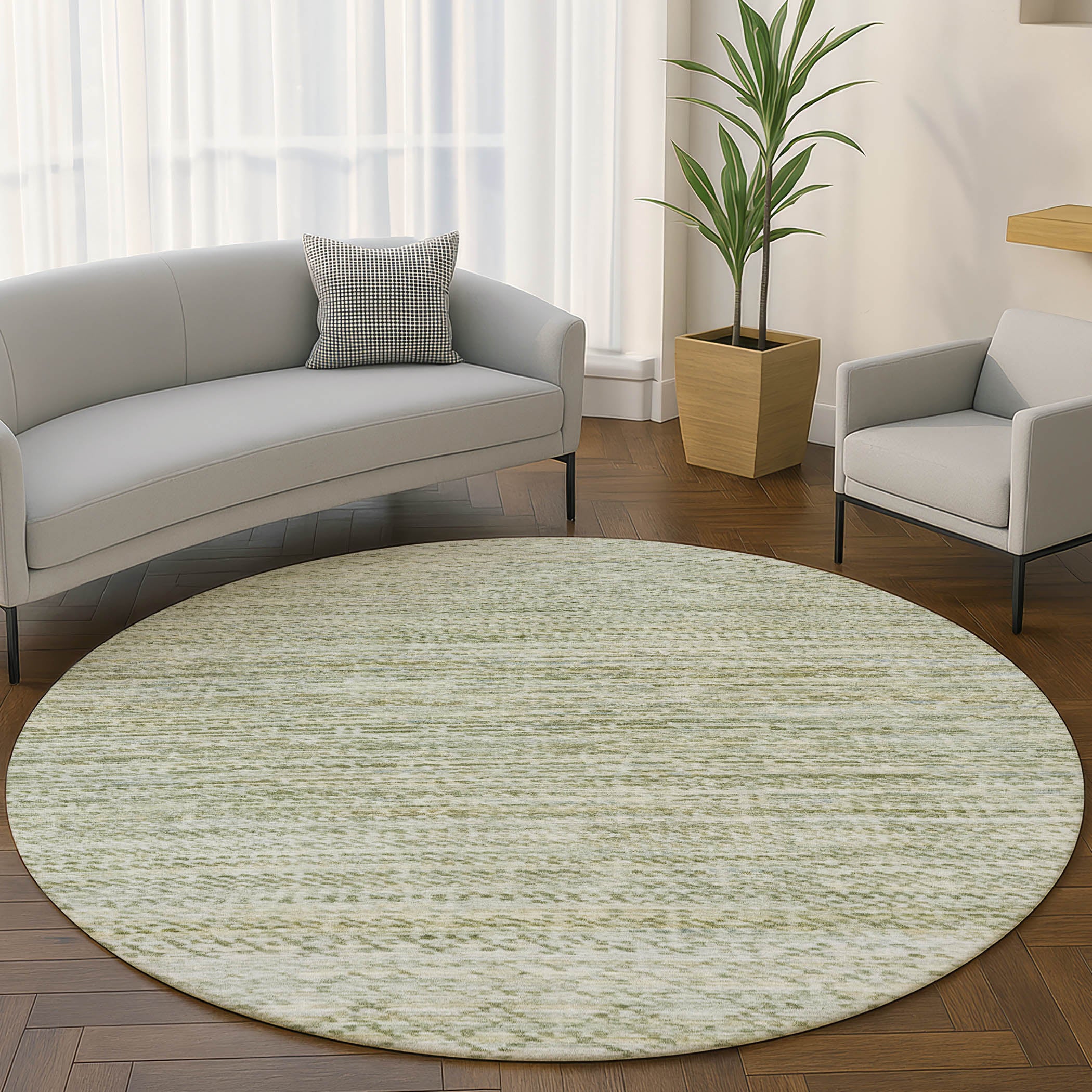Sintra Machine Washable Transitional Sage Green Rug 8' x 8' #shape_Round
