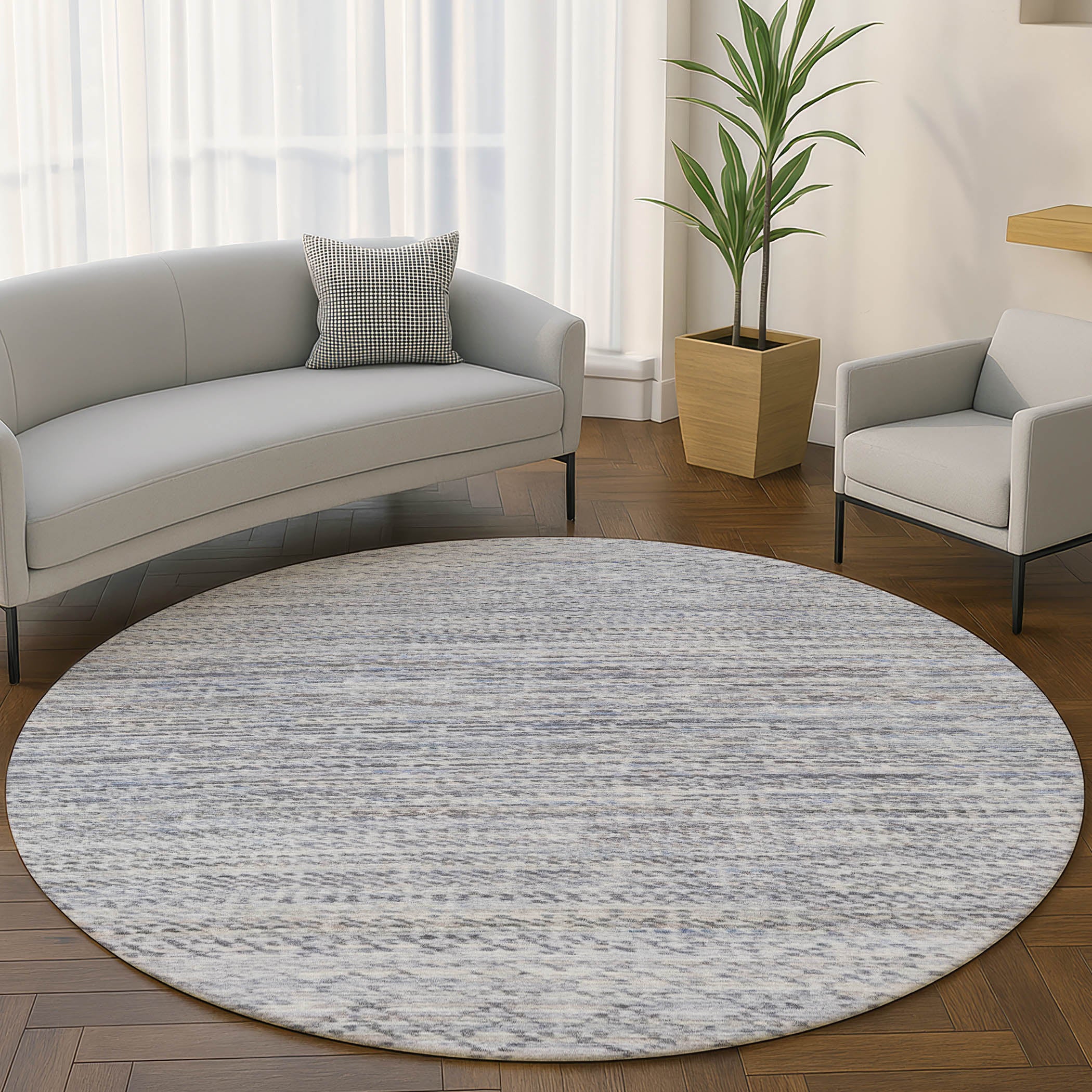 Sintra Machine Washable Transitional Sky Blue Rug 8' x 8' #shape_Round