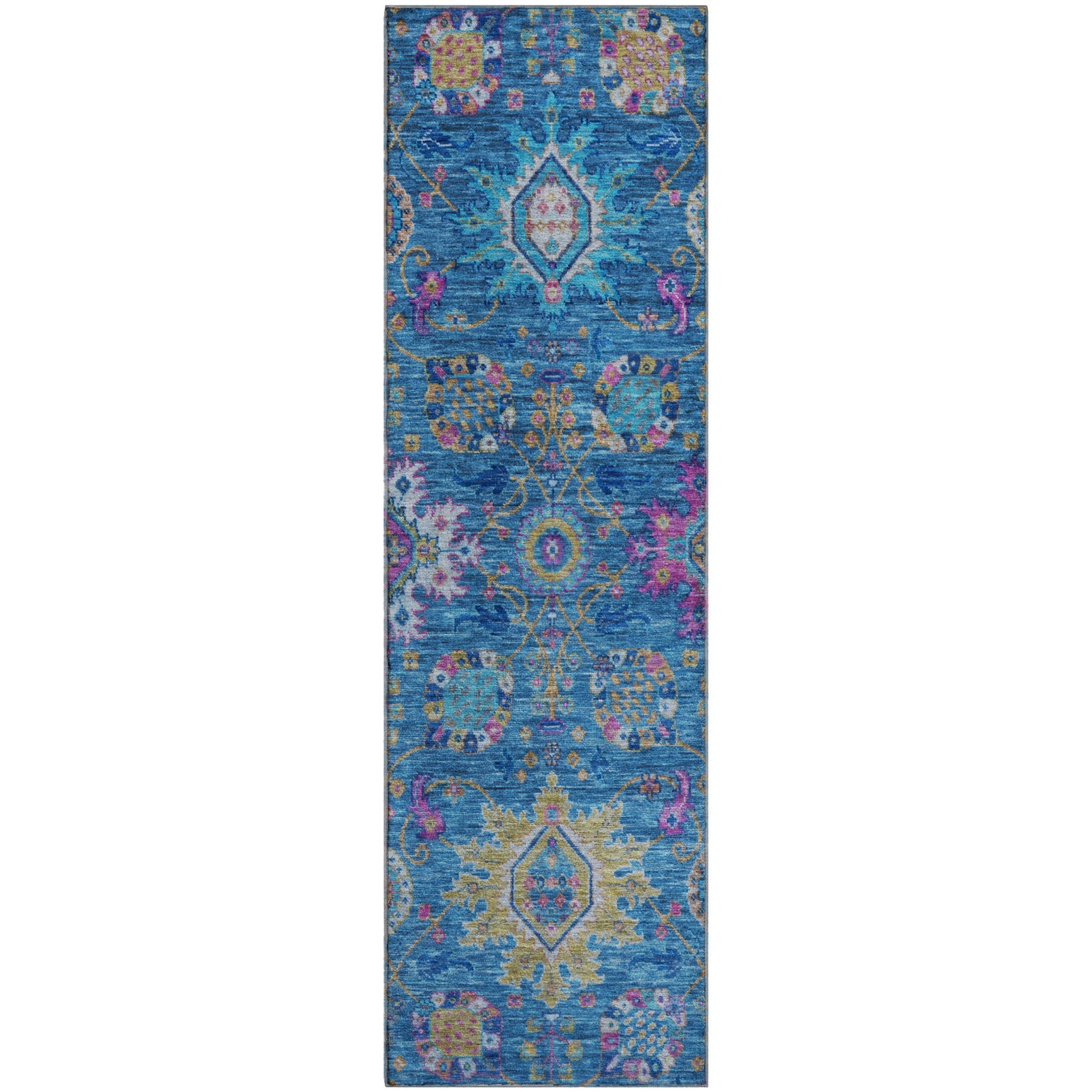 Cusco Machine Washable Traditional Blue Rug 2'3" x 7'6" #shape_Runner