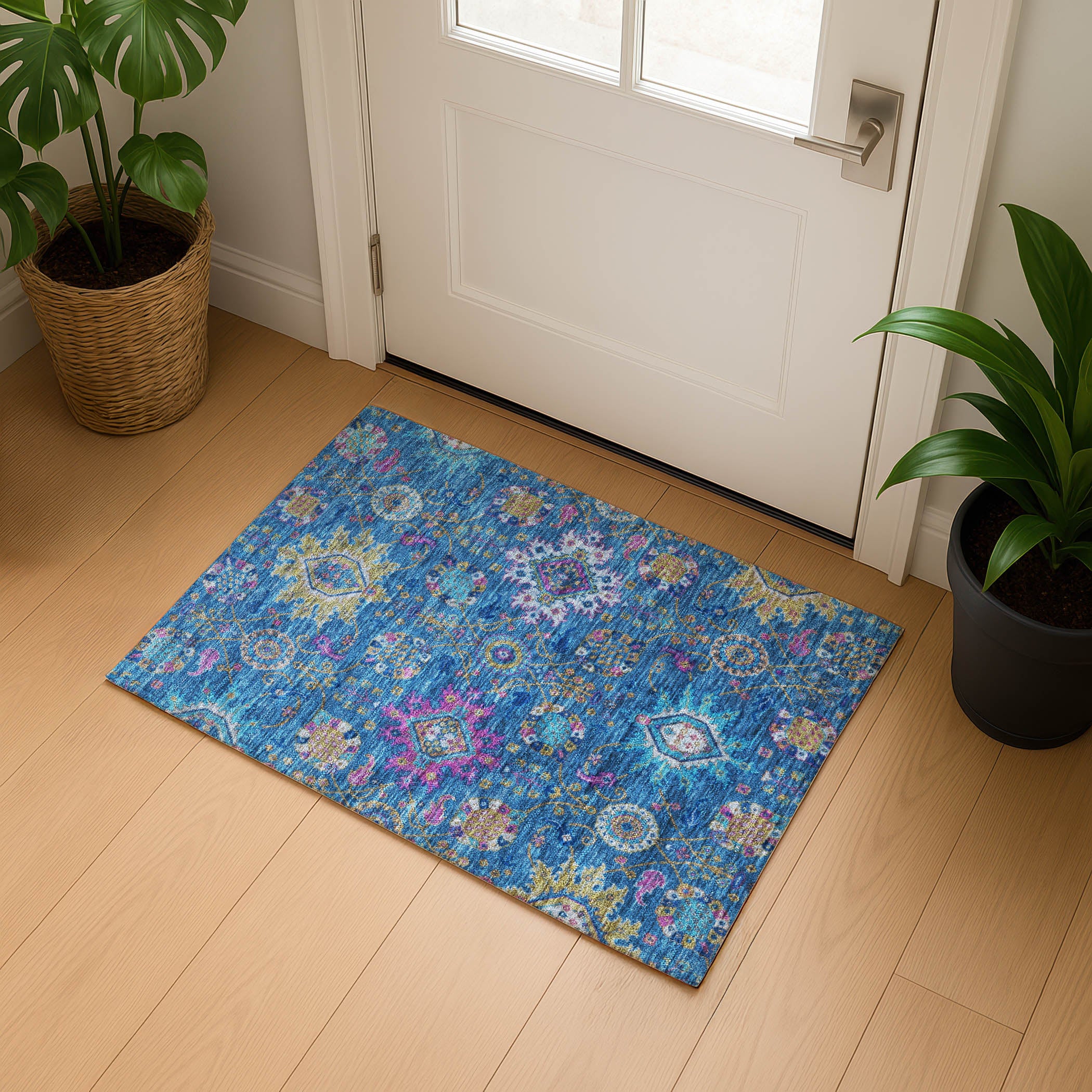 Cusco Machine Washable Traditional Blue Rug 1'8" x 2'6" #shape_Rectangle